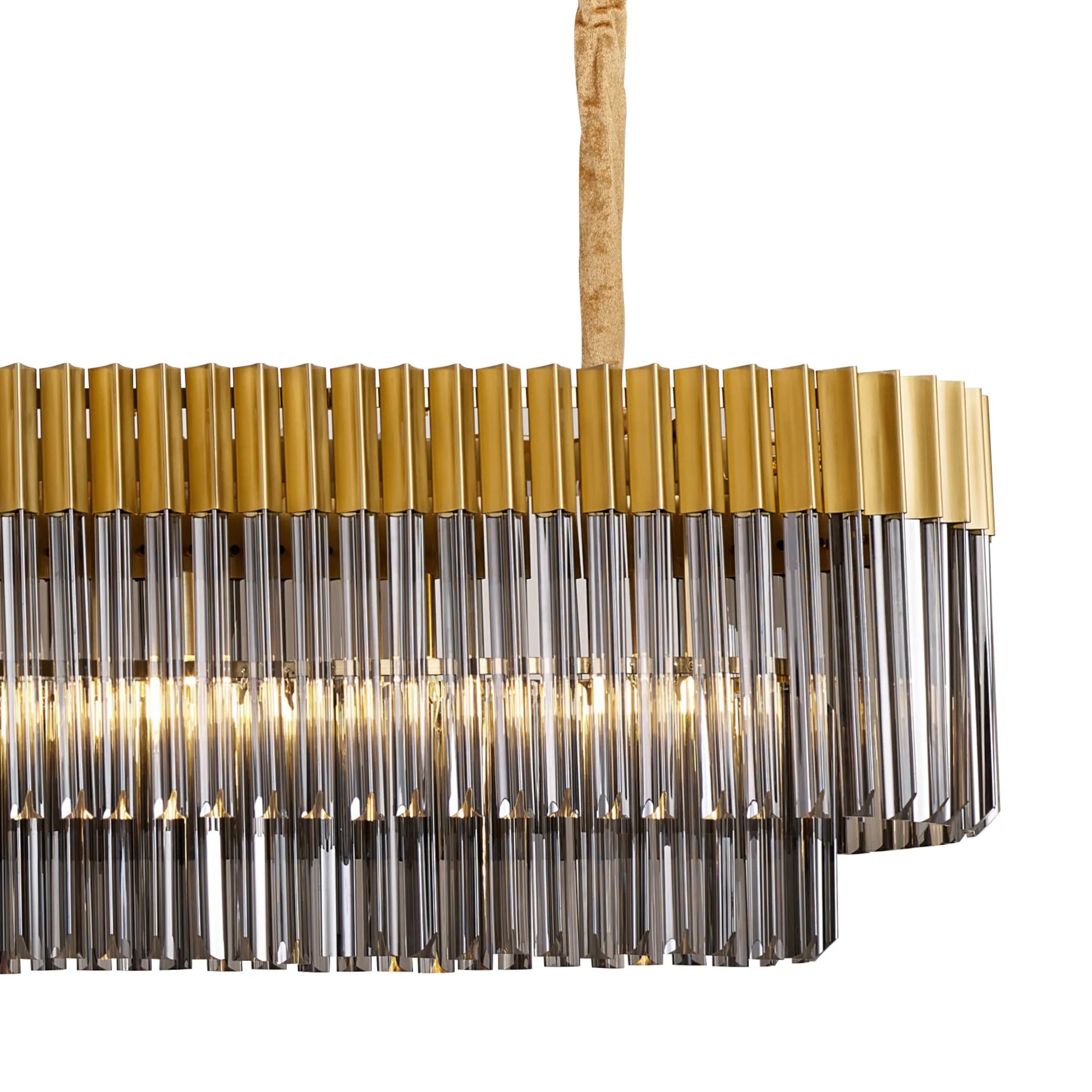 Cedar 225 Light - 40cm Linear Pendant With Bell Cup 12 Light - Brass & Smoked Sculpted Glass