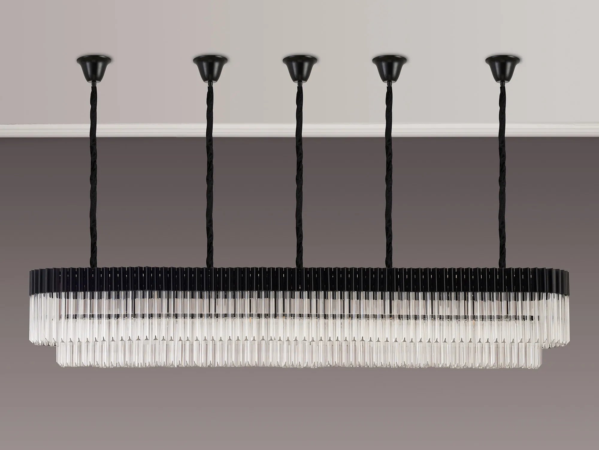 Cedar 225 Light - 40cm Linear Pendant With Bell Cup 12 Light - Matt Black & Clear Sculpted Glass