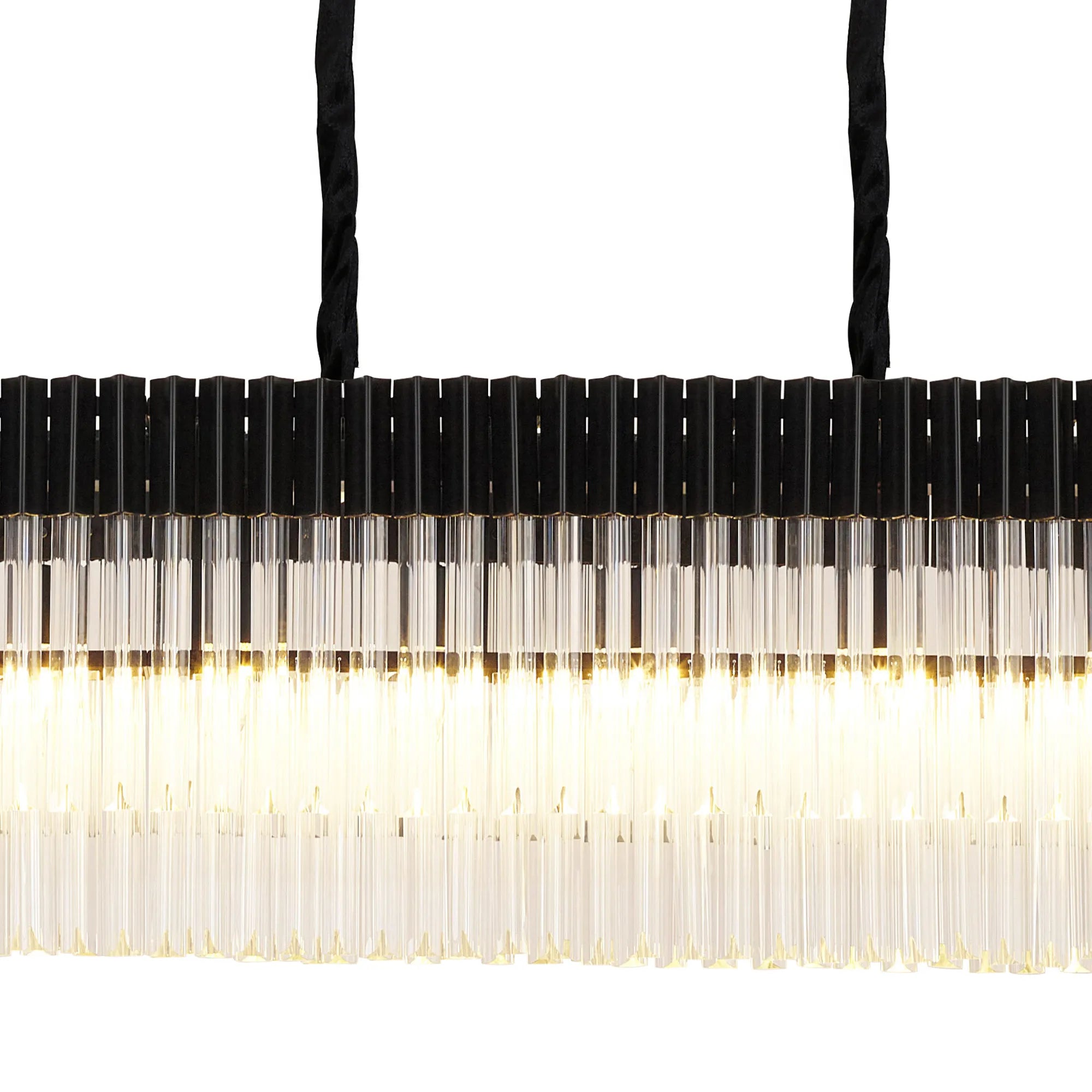 Cedar 225 Light - 40cm Linear Pendant With Bell Cup 12 Light - Matt Black & Clear Sculpted Glass