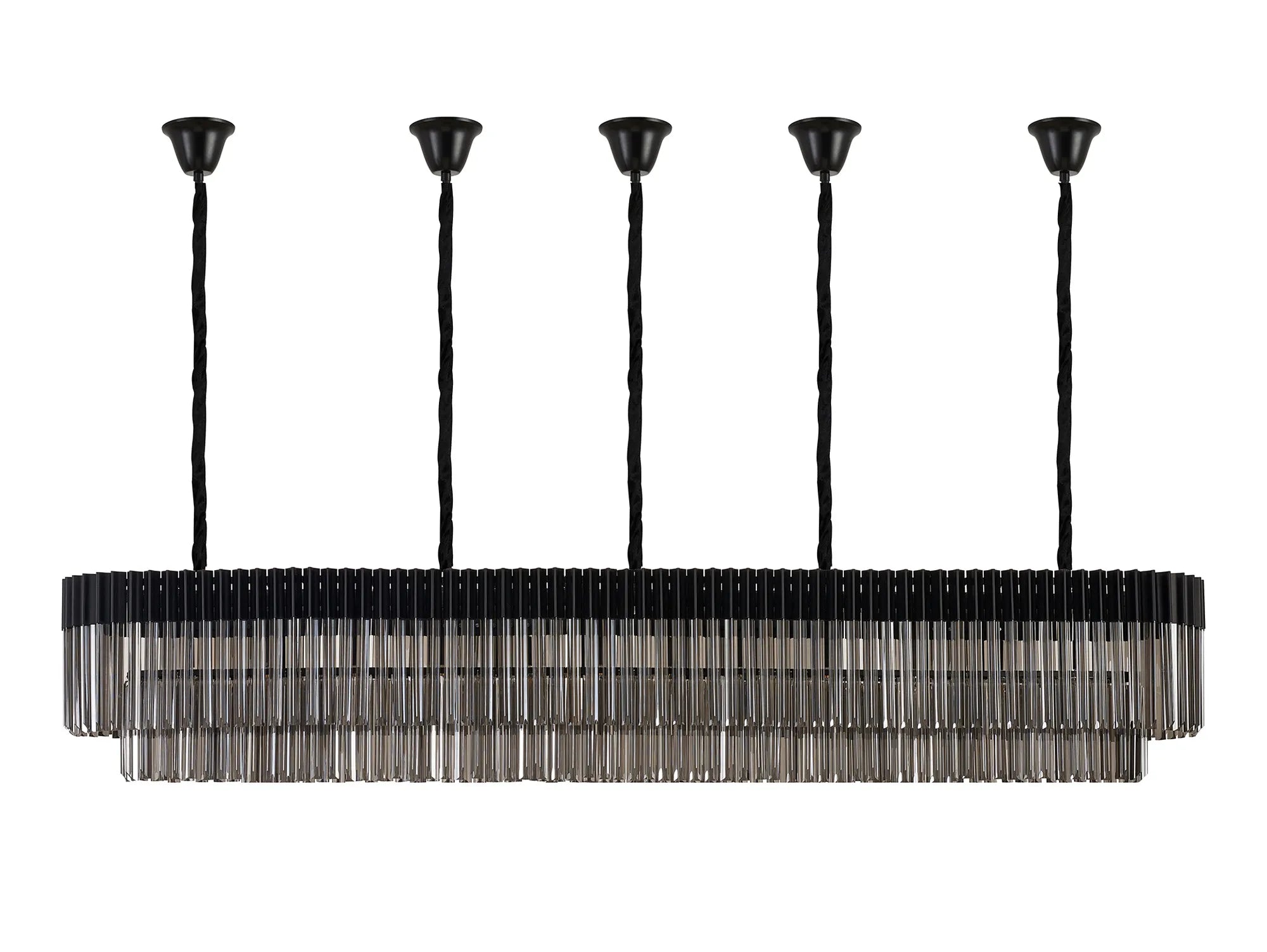 Cedar 225 Light - 40cm Linear Pendant With Bell Cup 12 Light - Matt Black & Smoked Sculpted Glass