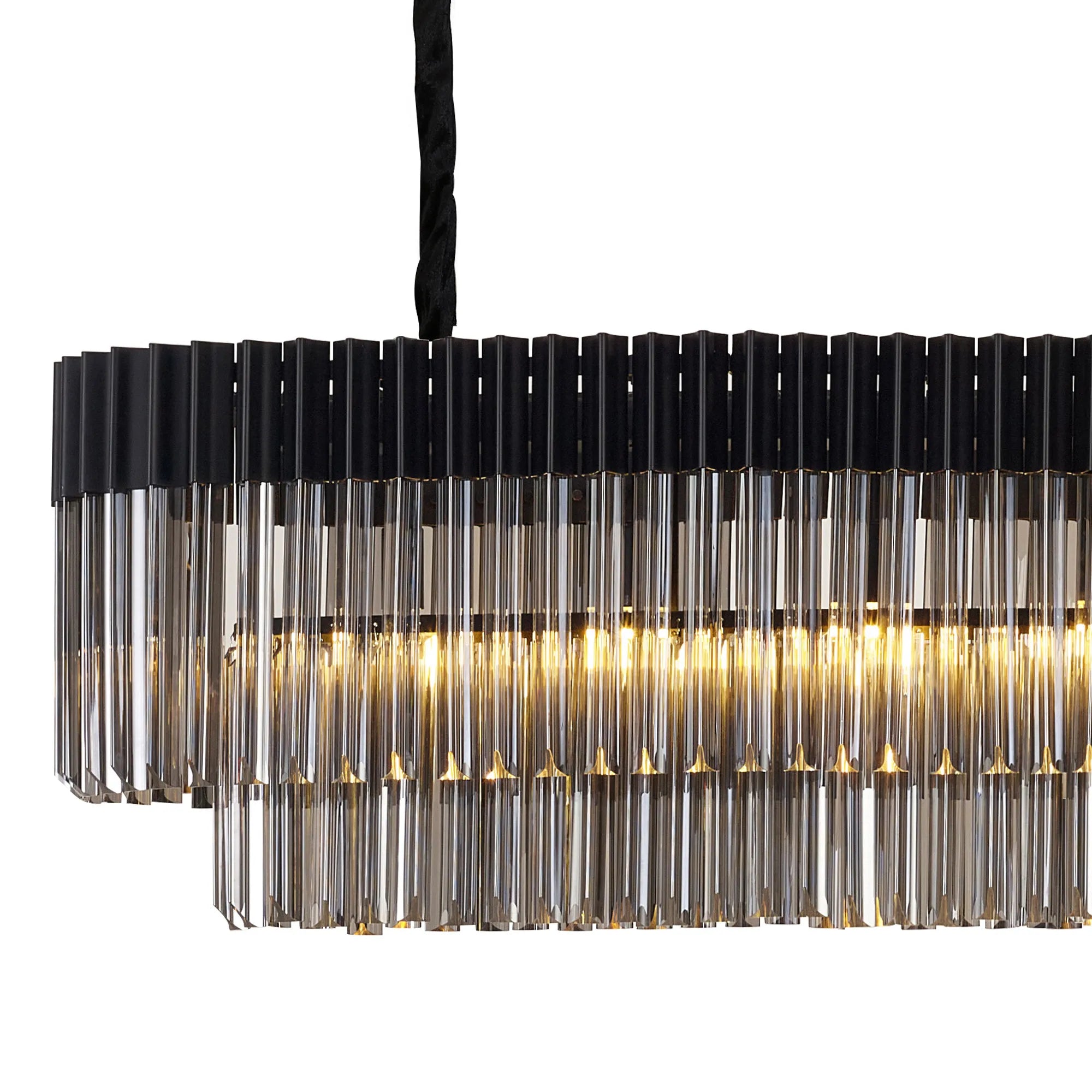 Cedar 225 Light - 40cm Linear Pendant With Bell Cup 12 Light - Matt Black & Smoked Sculpted Glass