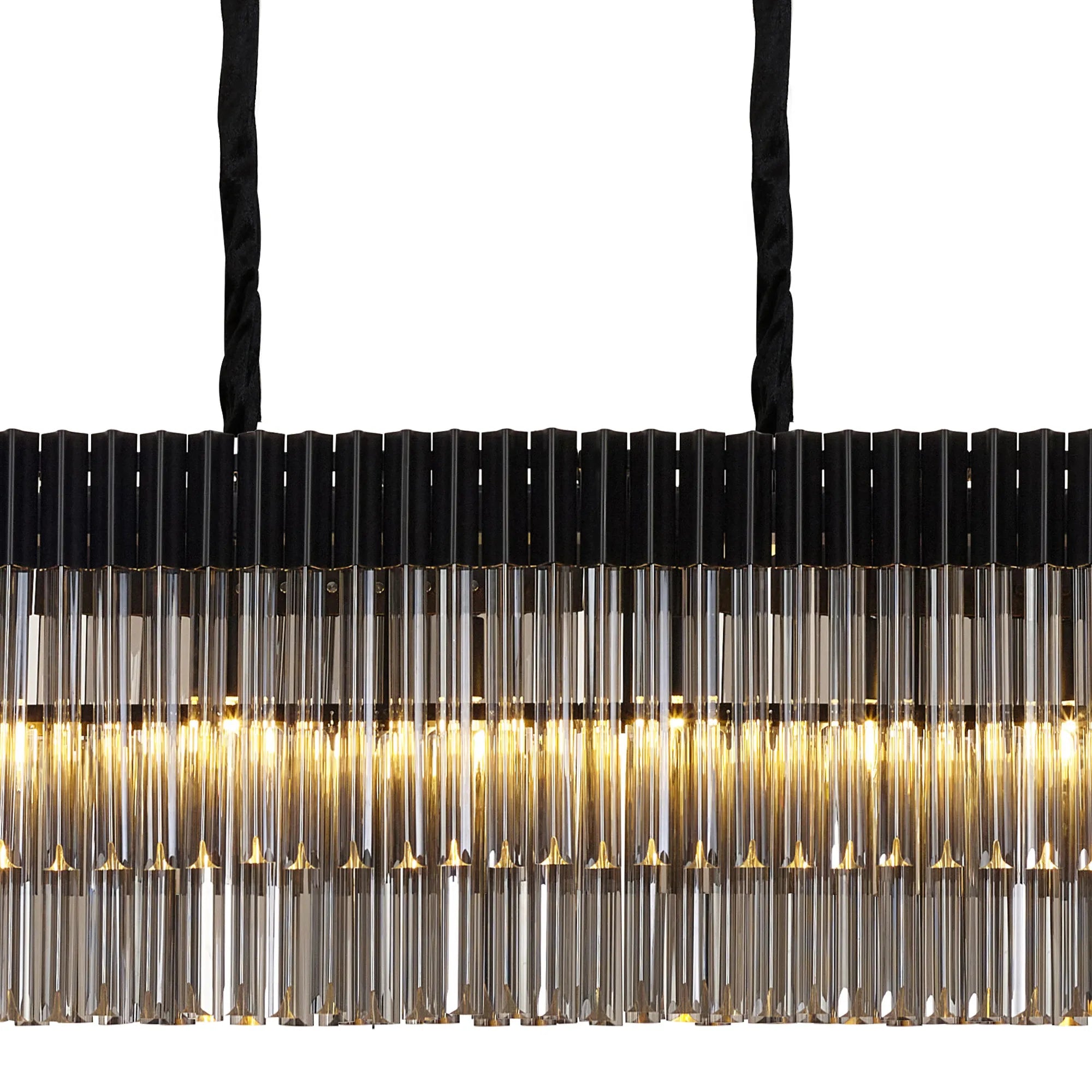 Cedar 225 Light - 40cm Linear Pendant With Bell Cup 12 Light - Matt Black & Smoked Sculpted Glass