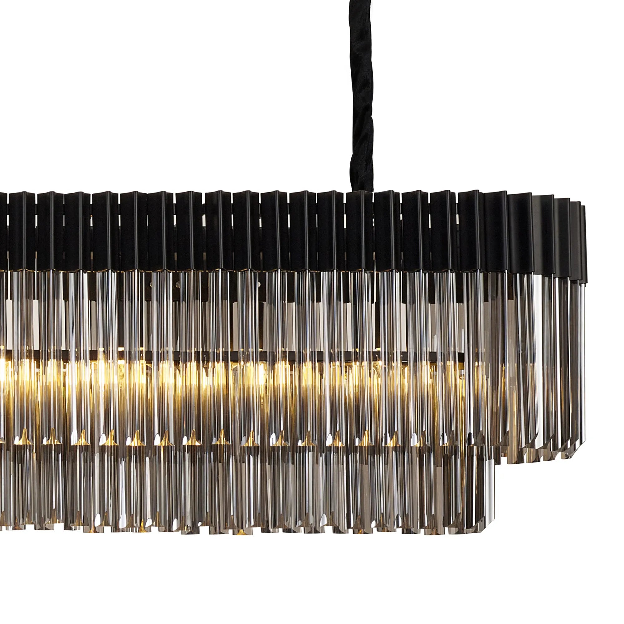Cedar 225 Light - 40cm Linear Pendant With Bell Cup 12 Light - Matt Black & Smoked Sculpted Glass
