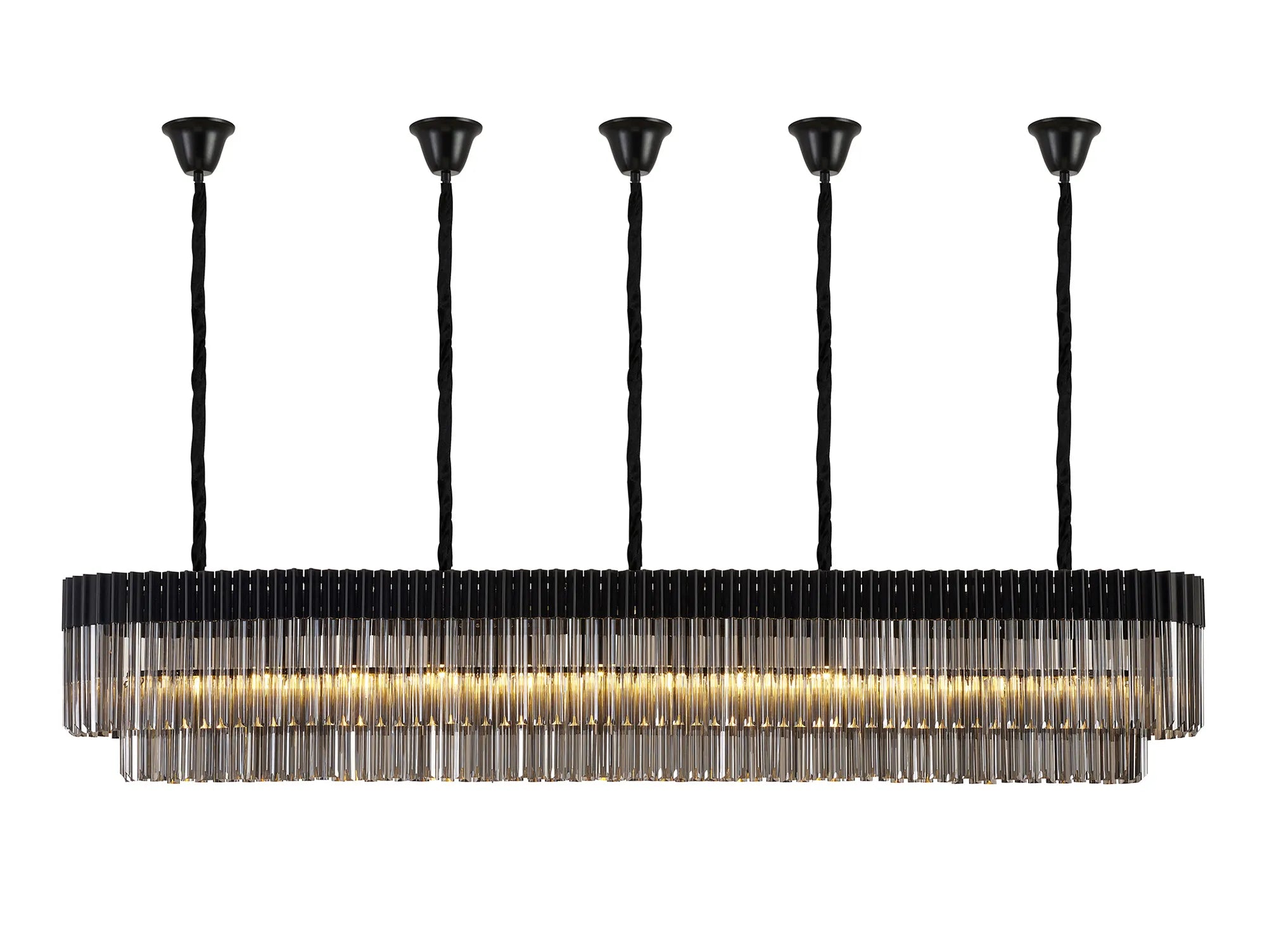 Cedar 225 Light - 40cm Linear Pendant With Bell Cup 12 Light - Matt Black & Smoked Sculpted Glass