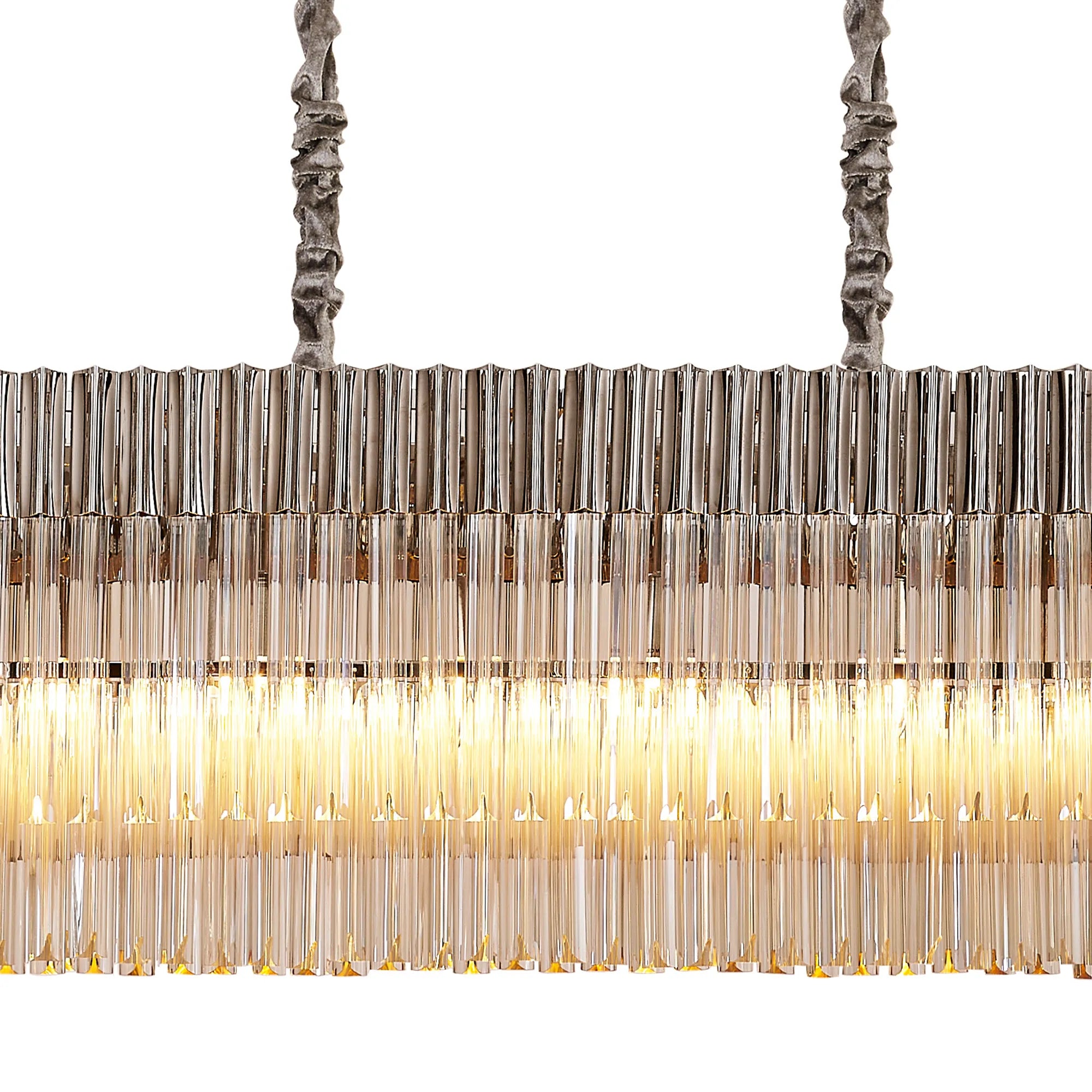 Cedar 225 Light - 40cm Linear Pendant With Bell Cup 12 Light - Polished Nickel & Cognac Sculpted Glass