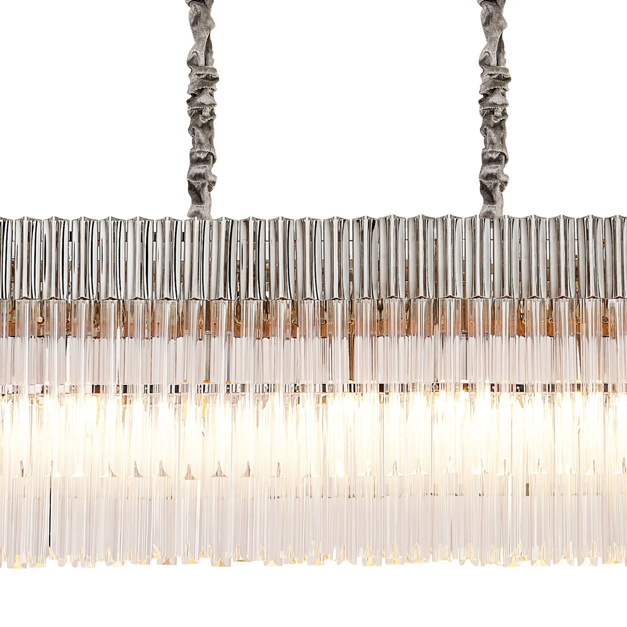 Cedar 225 Light - 40cm Linear Pendant With Bell Cup 12 Light - Polished Nickel & Clear Sculpted Glass