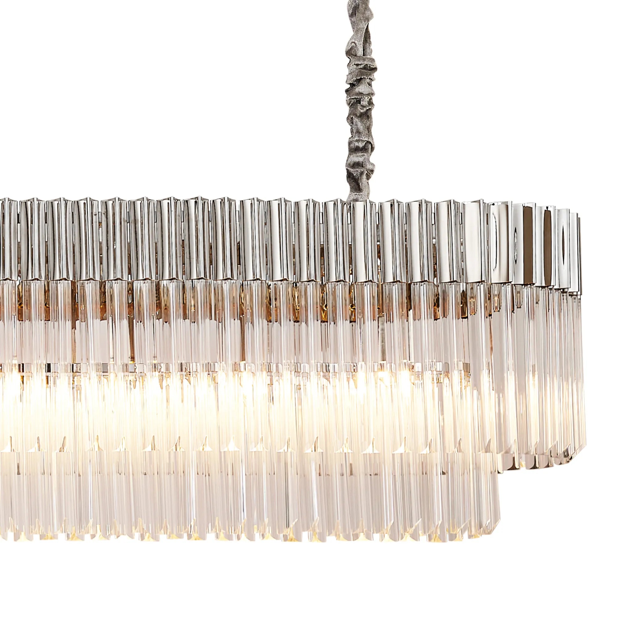 Cedar 225 Light - 40cm Linear Pendant With Bell Cup 12 Light - Polished Nickel & Clear Sculpted Glass