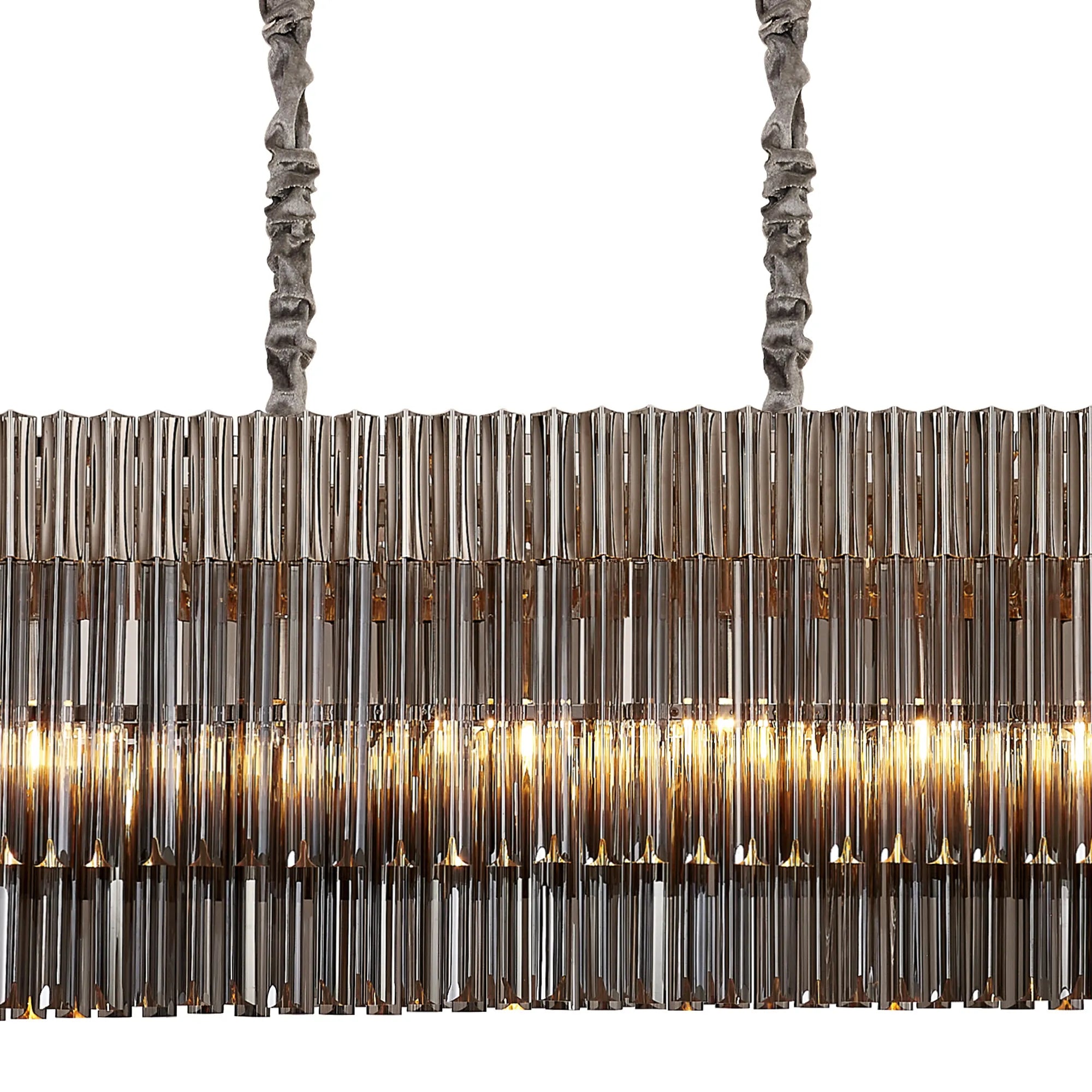 Cedar 225 Light - 40cm Linear Pendant With Bell Cup 12 Light - Polished Nickel & Smoked Sculpted Glass