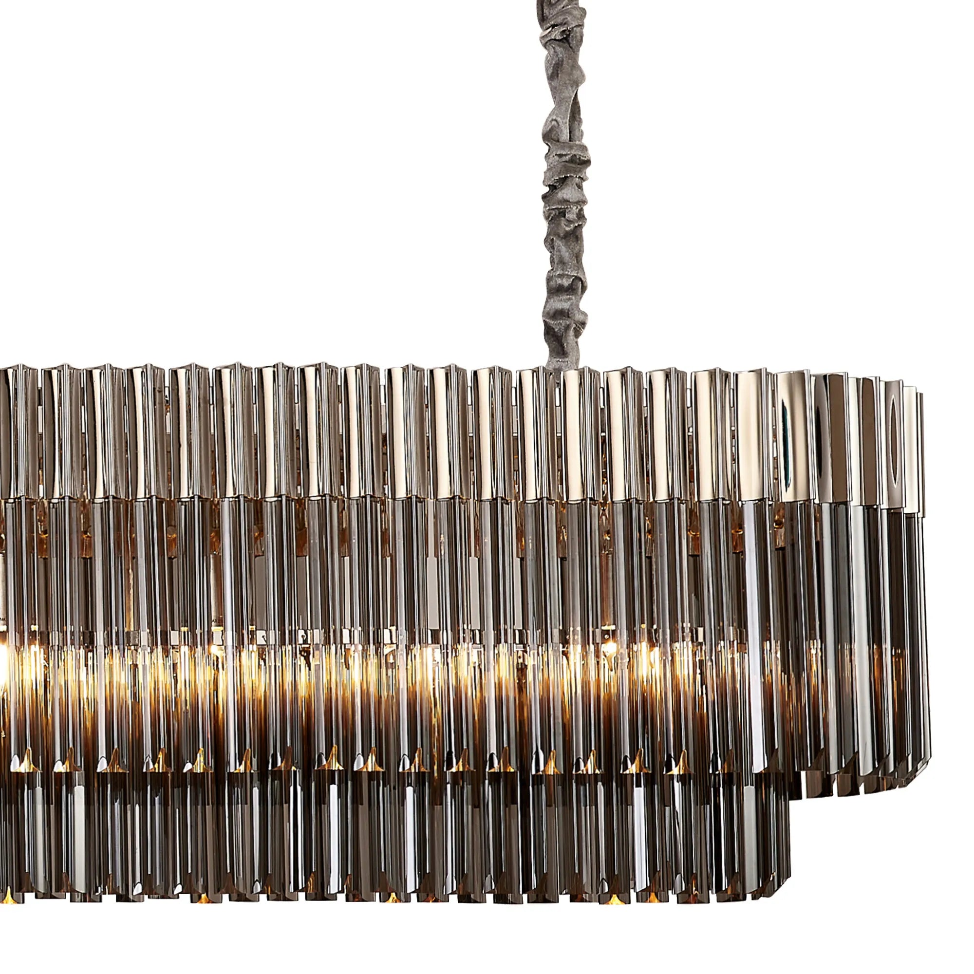 Cedar 225 Light - 40cm Linear Pendant With Bell Cup 12 Light - Polished Nickel & Smoked Sculpted Glass