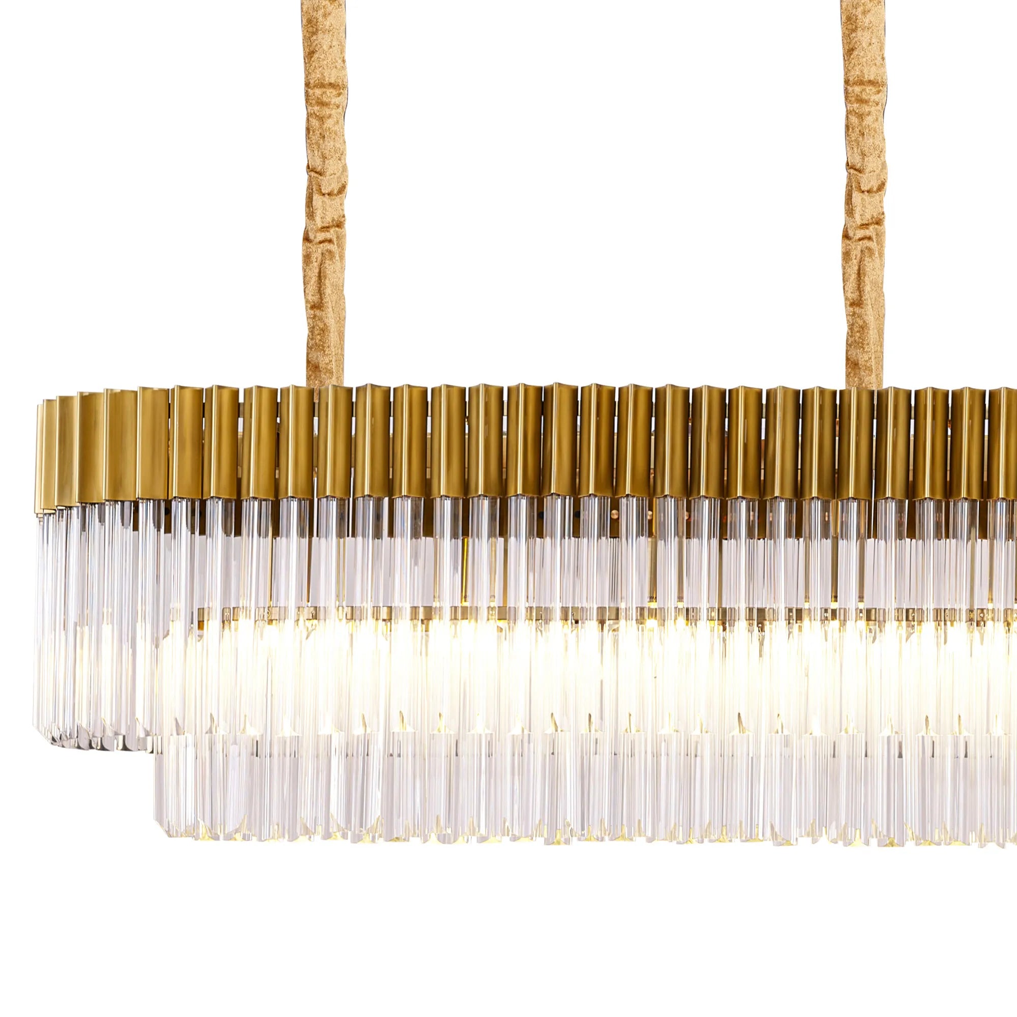 Cedar 250 x 40cm Linear Pendant 13 Light - Brass & Clear Sculpted Glass