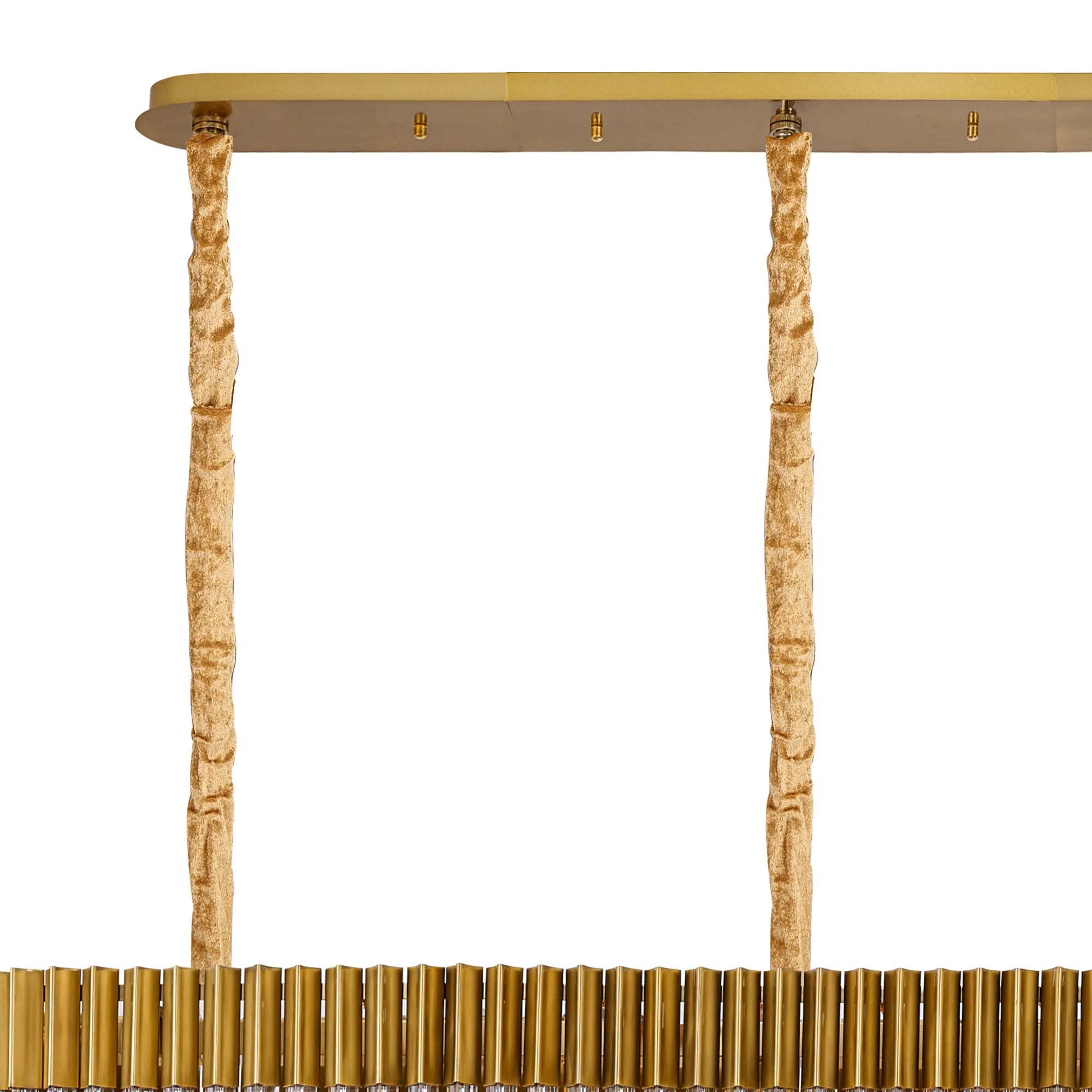 Cedar 250 x 40cm Linear Pendant 13 Light - Brass & Clear Sculpted Glass