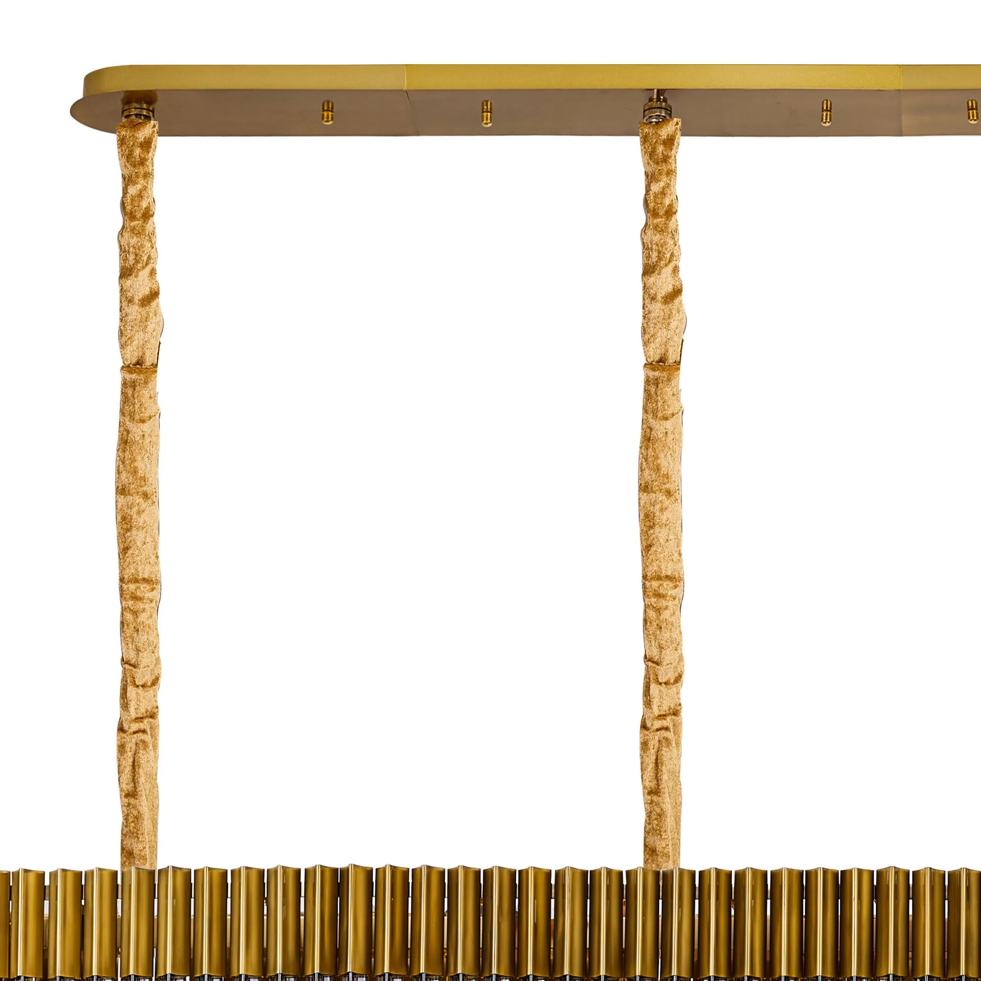 Cedar 250 x 40cm Linear Pendant 13 Light - Brass & Smoked Sculpted Glass