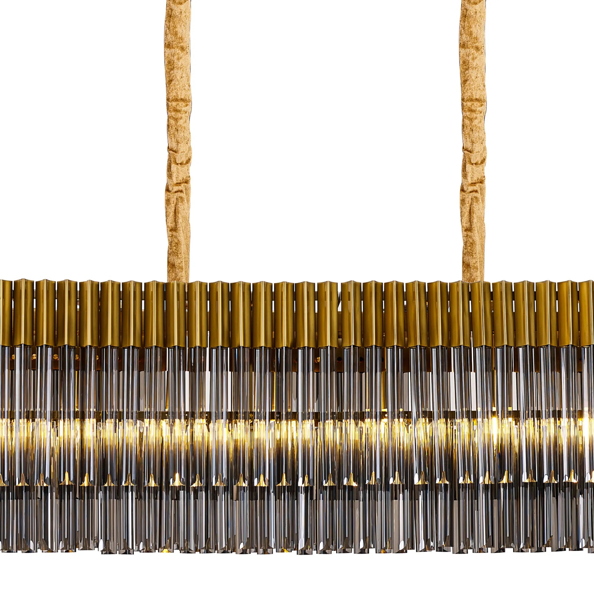 Cedar 250 x 40cm Linear Pendant 13 Light - Brass & Smoked Sculpted Glass