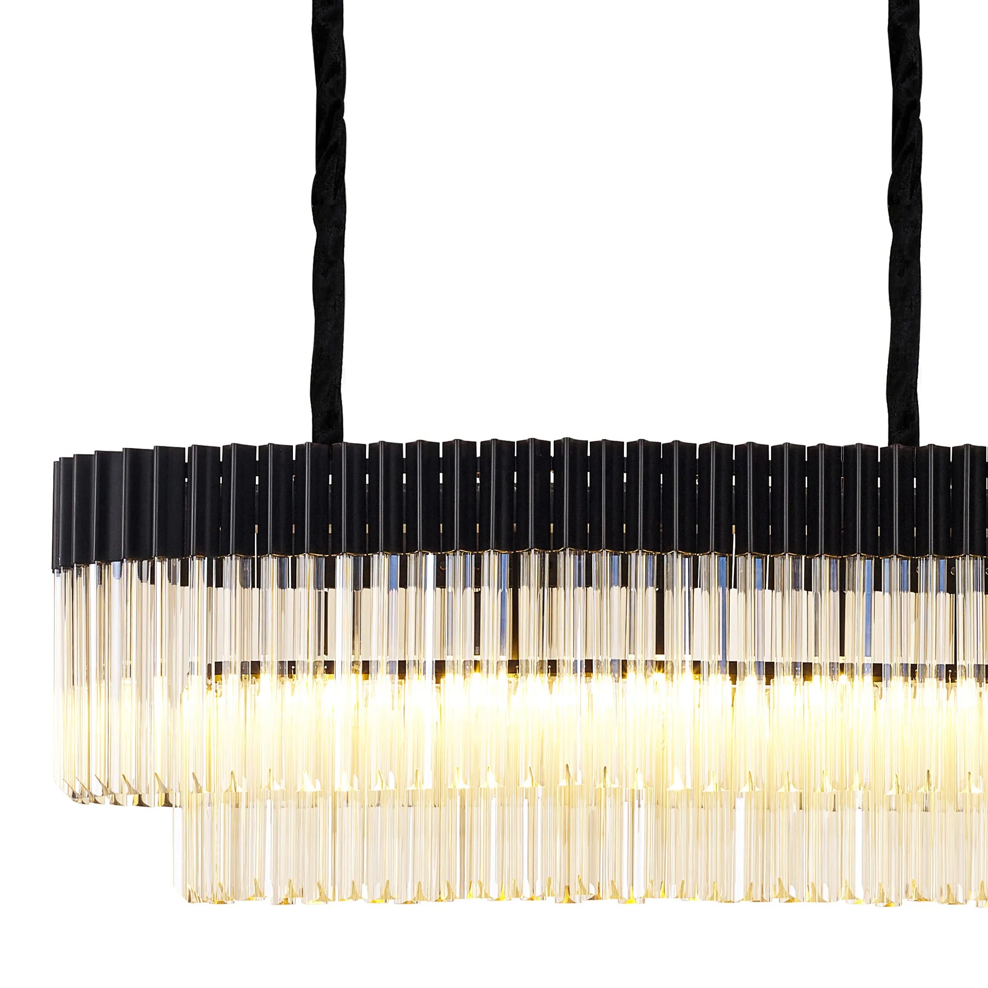 Cedar 250 x 40cm Linear Pendant 13 Light - Matt Black & Cognac Sculpted Glass
