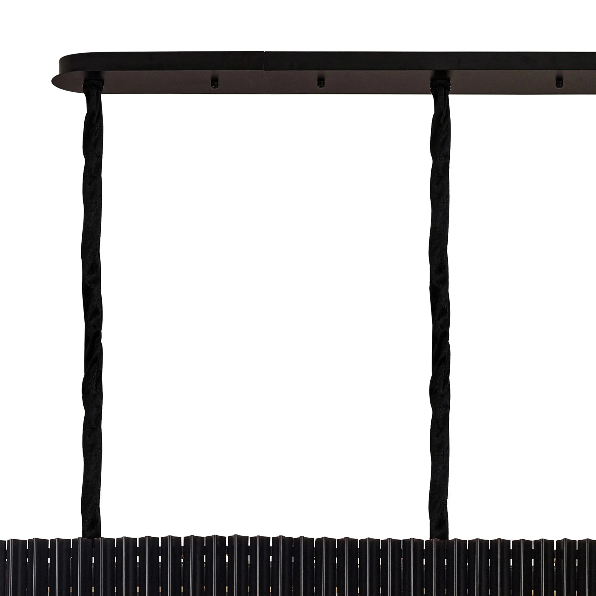 Cedar 250 x 40cm Linear Pendant 13 Light - Matt Black & Cognac Sculpted Glass