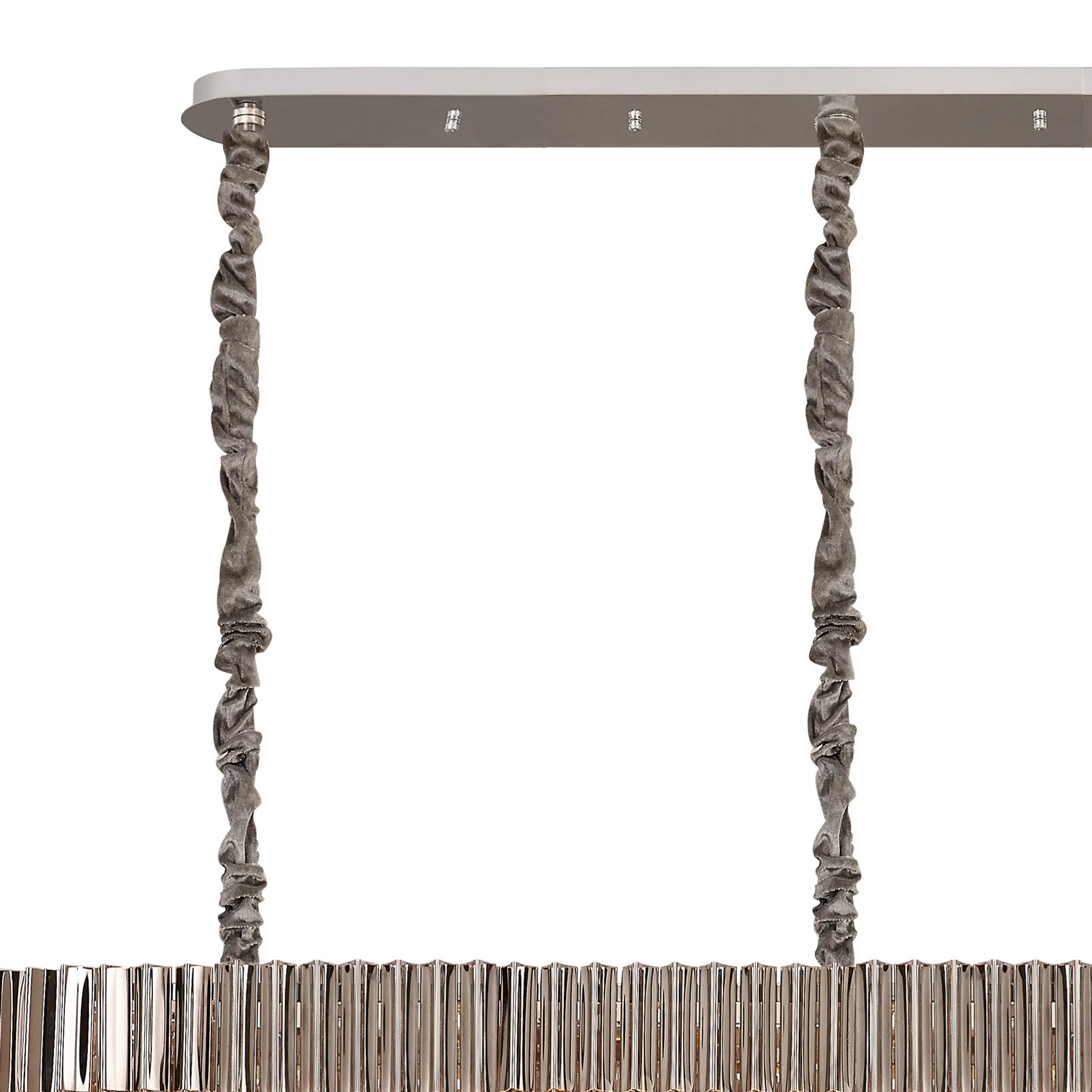 Cedar 250 x 40cm Linear Pendant 13 Light - Polished Nickel & Cognac Sculpted Glass