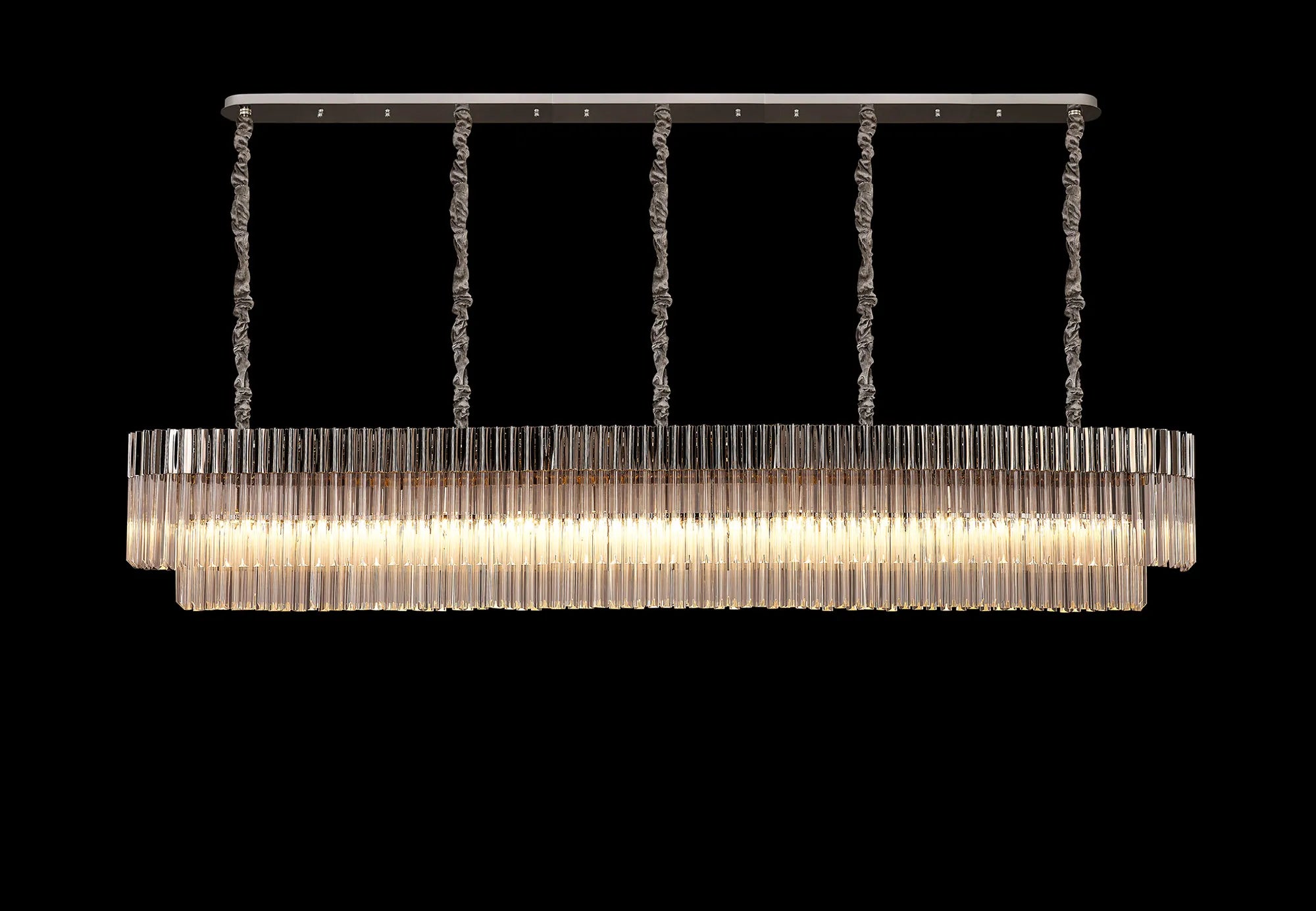 Cedar 250 x 40cm Linear Pendant 13 Light - Polished Nickel & Clear Sculpted Glass