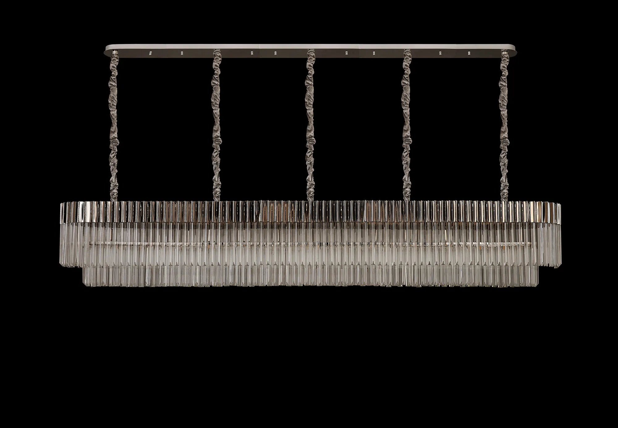 Cedar 250 x 40cm Linear Pendant 13 Light - Polished Nickel & Clear Sculpted Glass