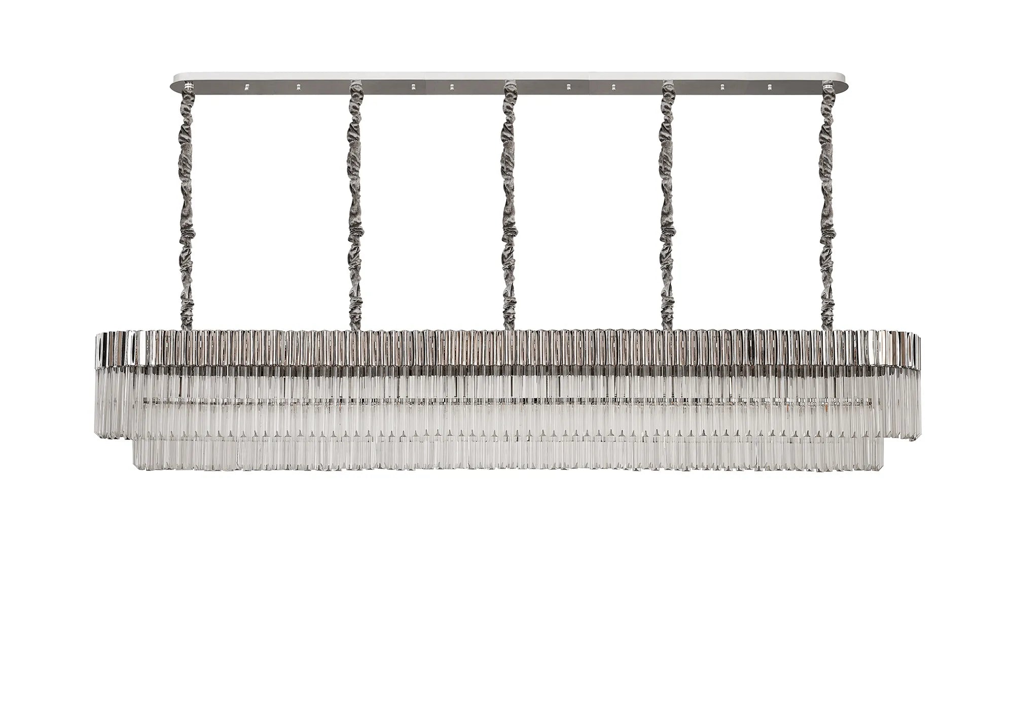 Cedar 250 x 40cm Linear Pendant 13 Light - Polished Nickel & Clear Sculpted Glass