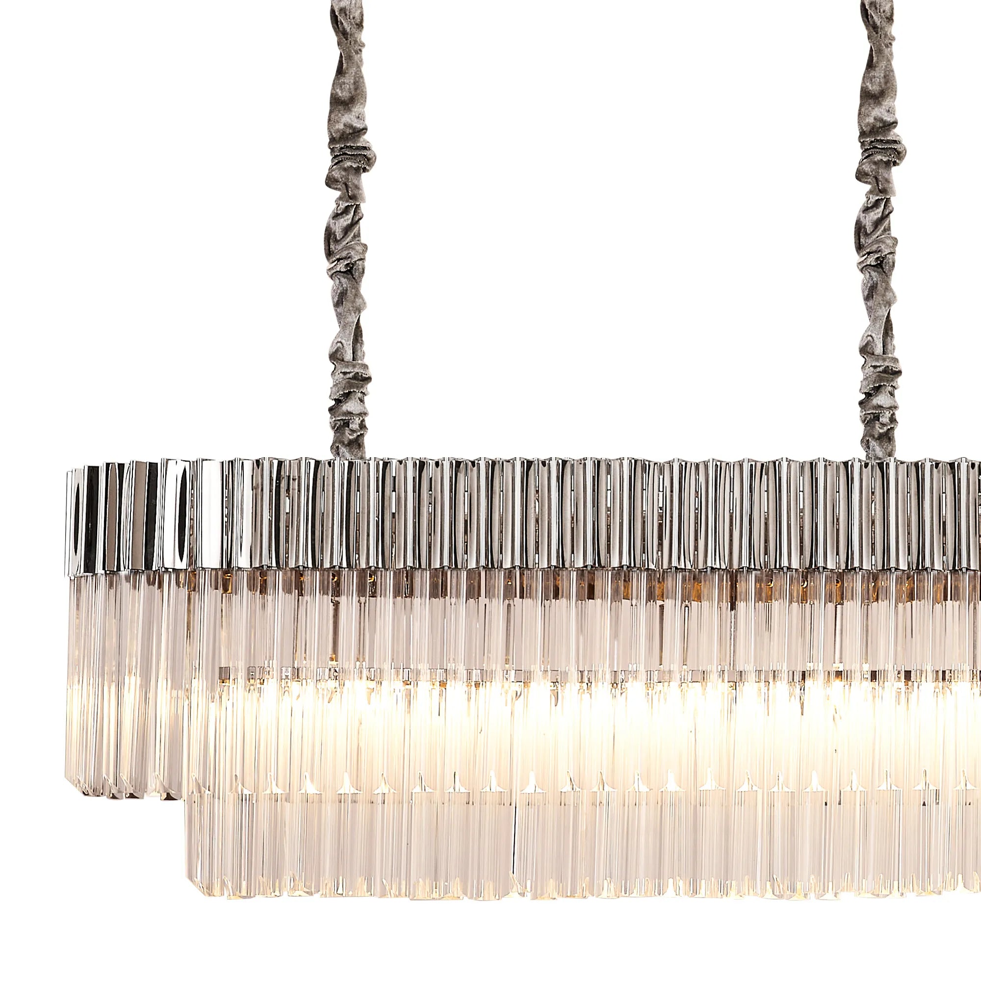 Cedar 250 x 40cm Linear Pendant 13 Light - Polished Nickel & Clear Sculpted Glass