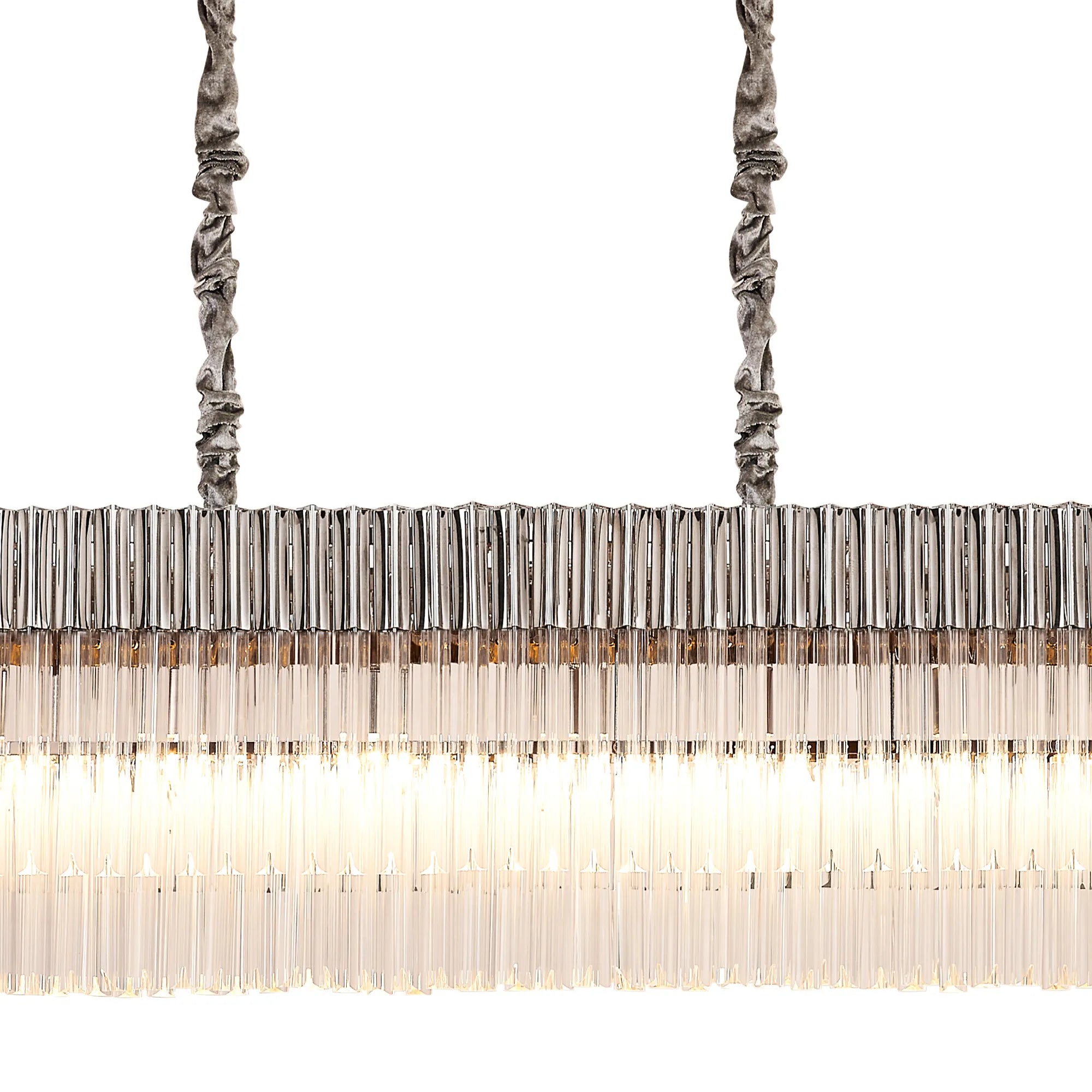 Cedar 250 x 40cm Linear Pendant 13 Light - Polished Nickel & Clear Sculpted Glass