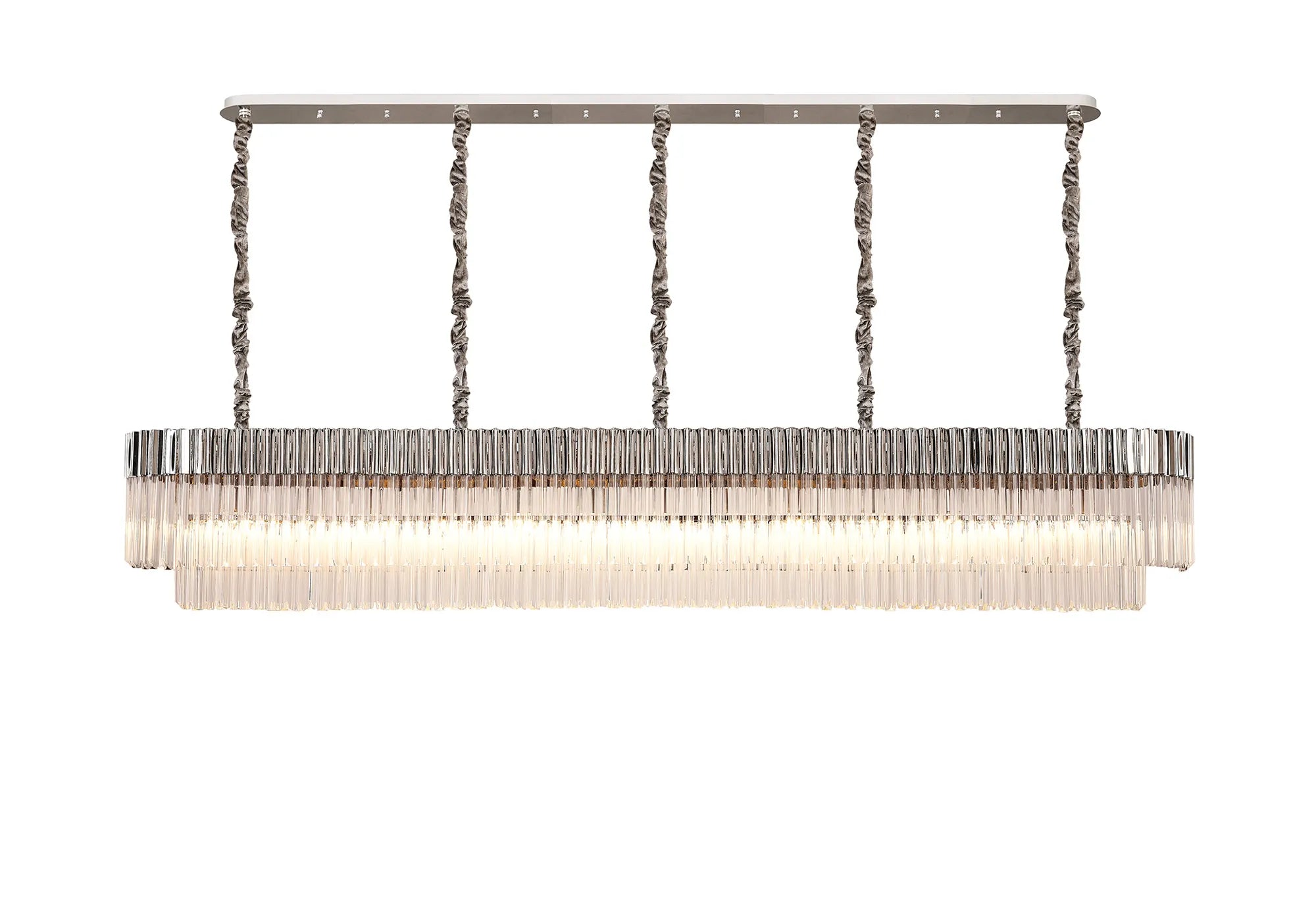 Cedar 250 x 40cm Linear Pendant 13 Light - Polished Nickel & Clear Sculpted Glass