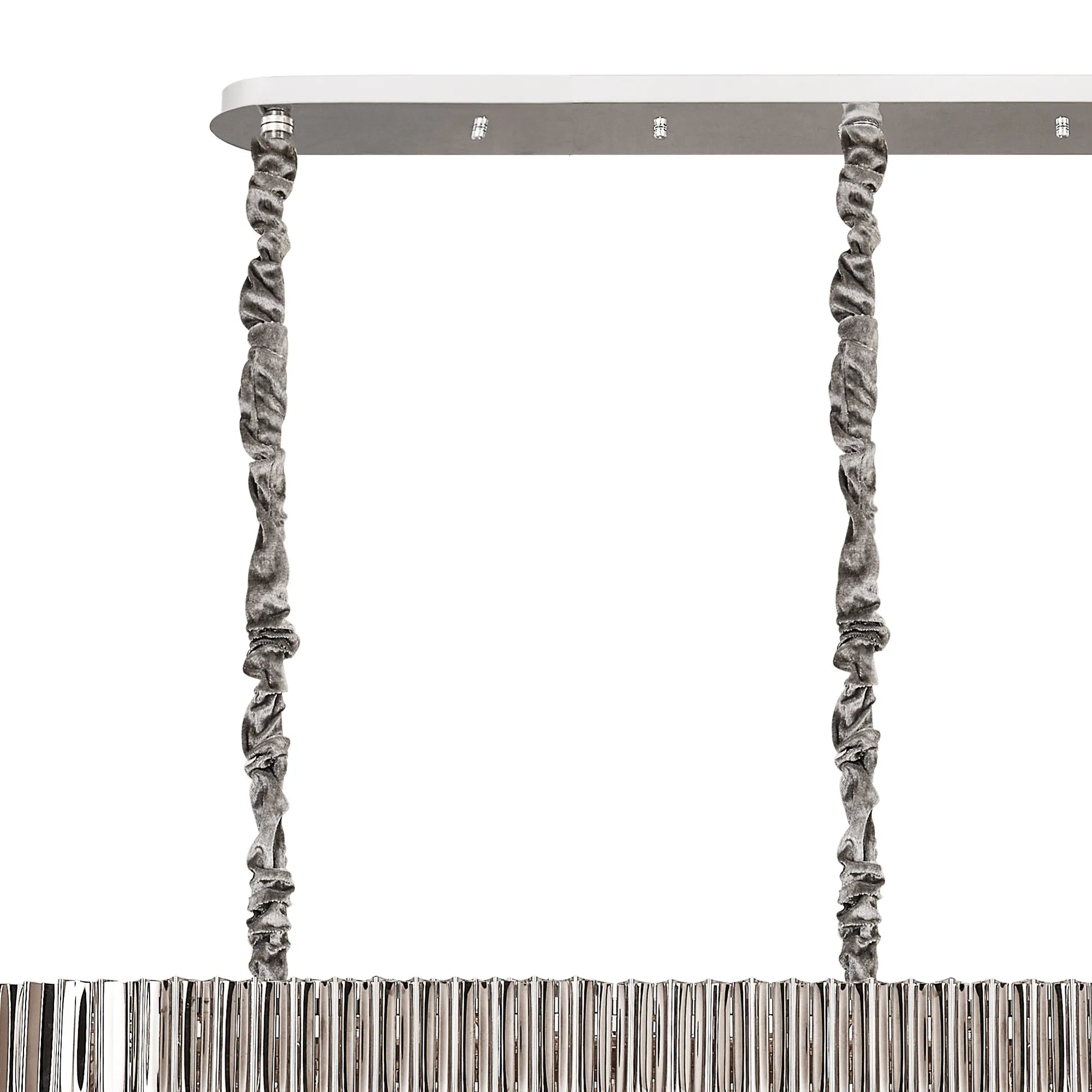 Cedar 250 x 40cm Linear Pendant 13 Light - Polished Nickel & Smoked Sculpted Glass