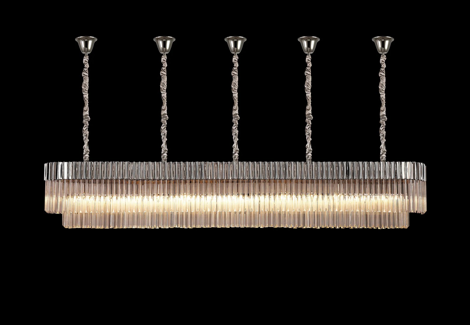 Cedar 250 x 40cm Linear Pendant With Bell Cup 13 Light - Polished Nickel & Clear Sculpted Glass