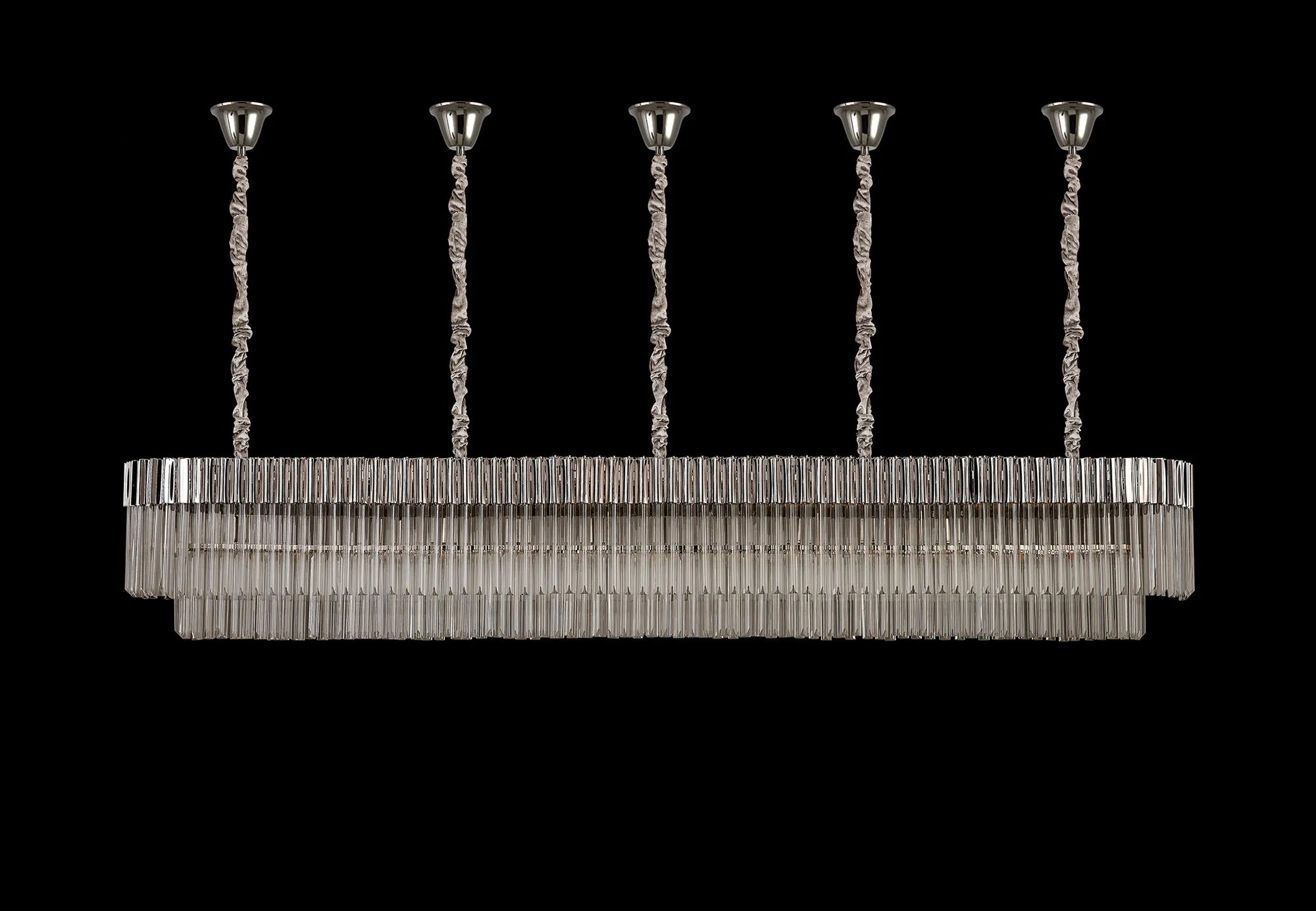 Cedar 250 x 40cm Linear Pendant With Bell Cup 13 Light - Polished Nickel & Clear Sculpted Glass