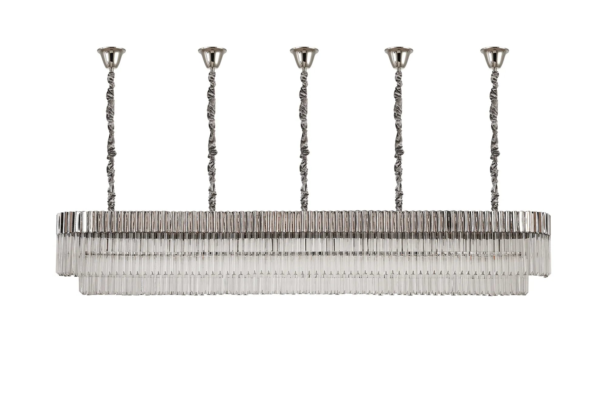 Cedar 250 x 40cm Linear Pendant With Bell Cup 13 Light - Polished Nickel & Clear Sculpted Glass