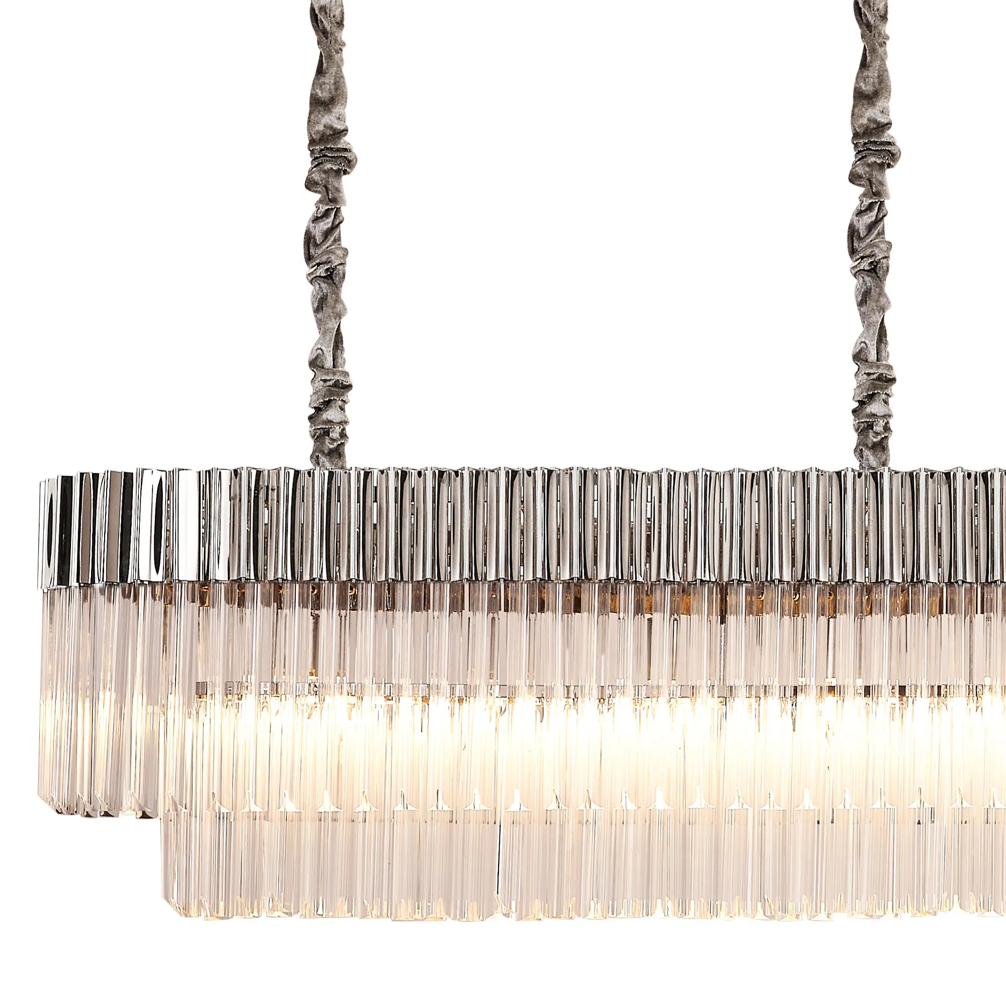 Cedar 250 x 40cm Linear Pendant With Bell Cup 13 Light - Polished Nickel & Clear Sculpted Glass