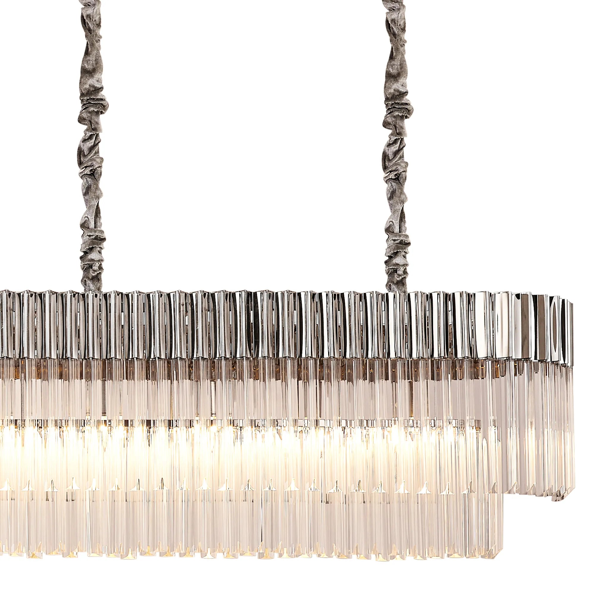 Cedar 250 x 40cm Linear Pendant With Bell Cup 13 Light - Polished Nickel & Clear Sculpted Glass