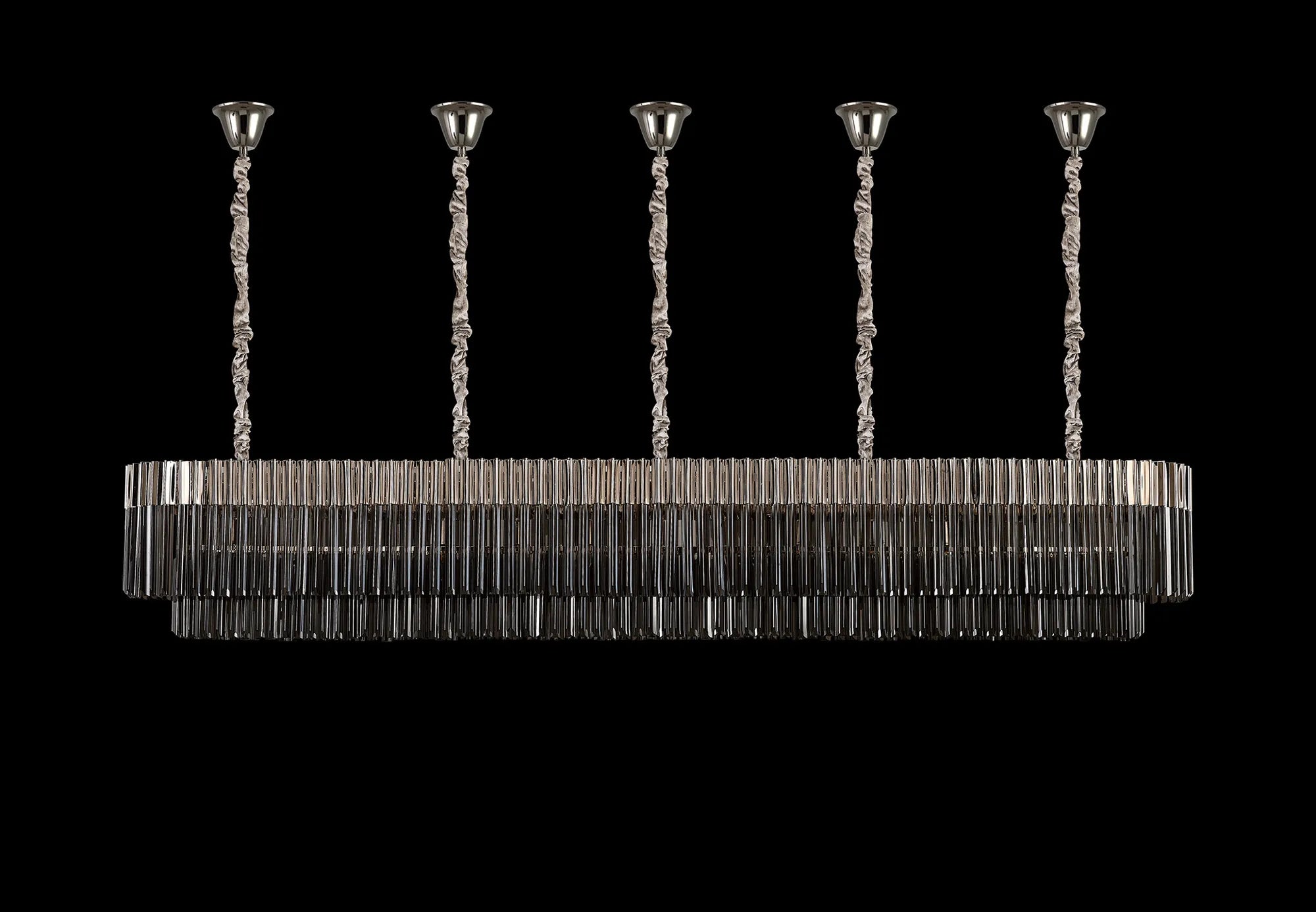 Cedar 250 x 40cm Linear Pendant With Bell Cup 13 Light - Polished Nickel & Smoked Sculpted Glass