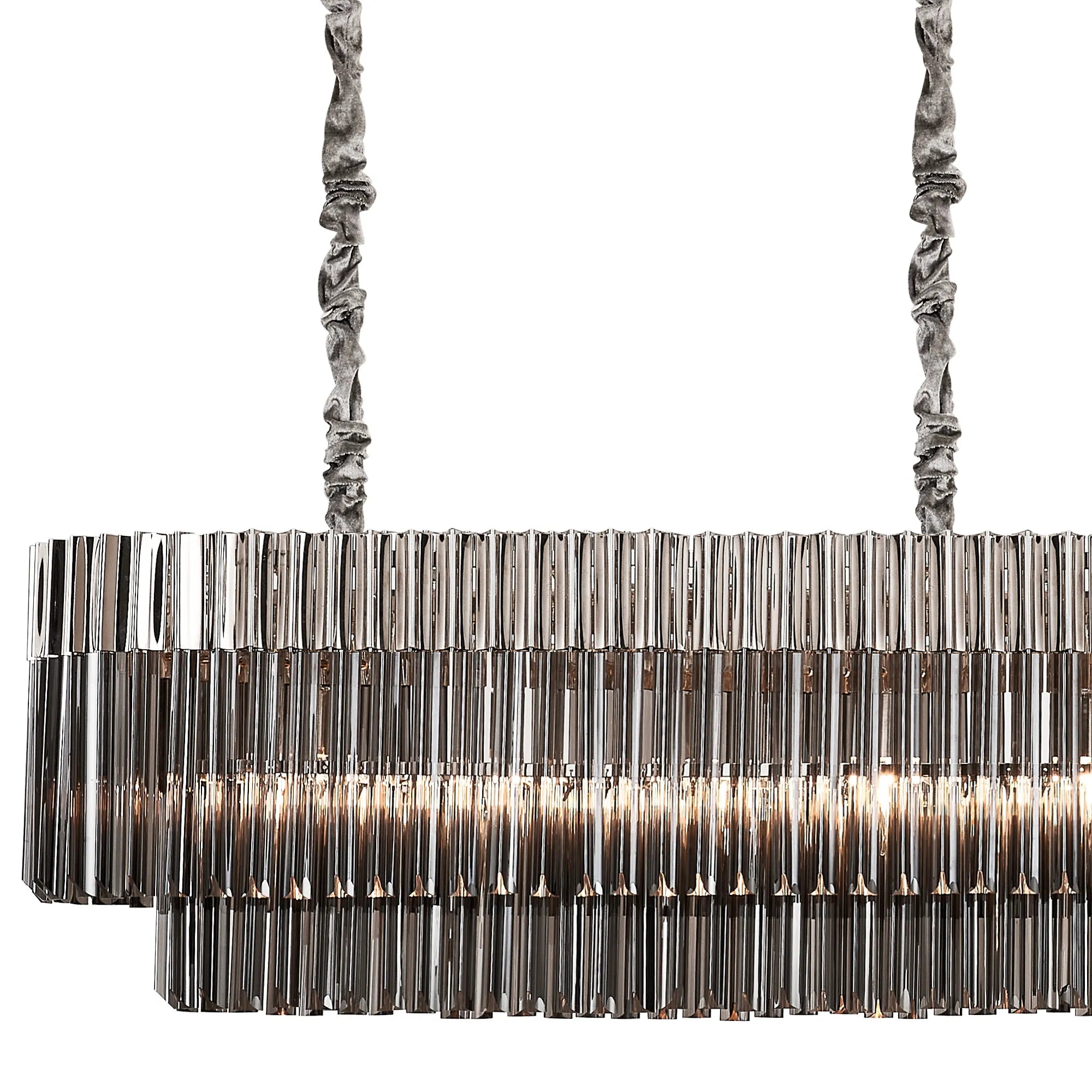 Cedar 250 x 40cm Linear Pendant With Bell Cup 13 Light - Polished Nickel & Smoked Sculpted Glass