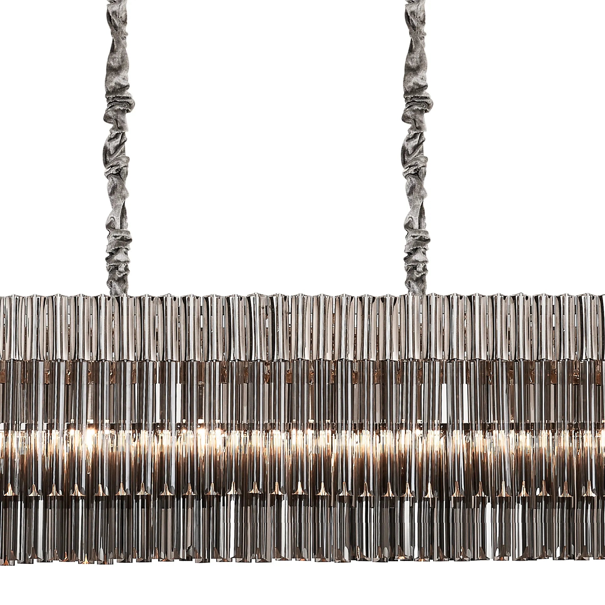 Cedar 250 x 40cm Linear Pendant With Bell Cup 13 Light - Polished Nickel & Smoked Sculpted Glass