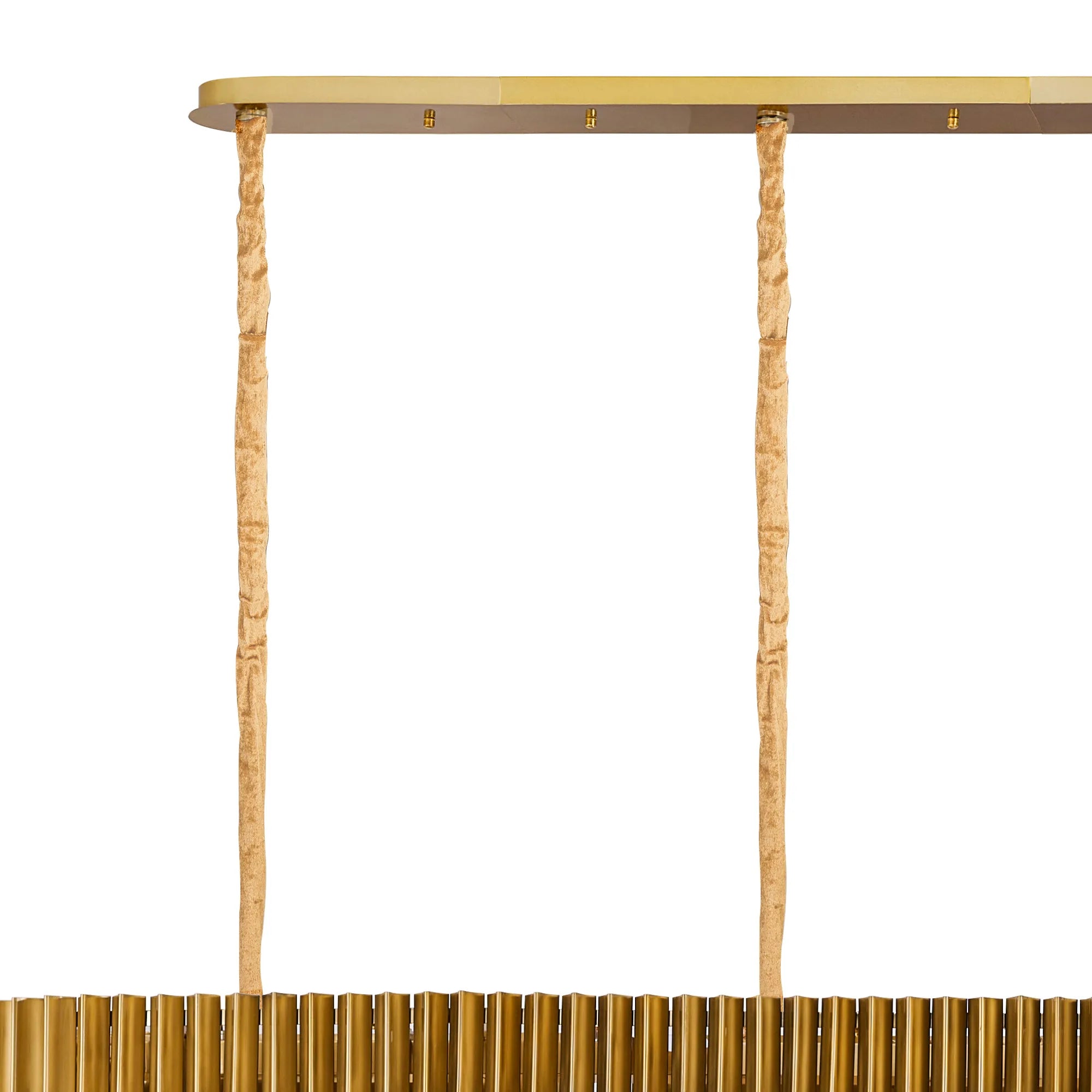 Cedar 300 x 40cm Linear Pendant 16 Light - Brass & Cognac Sculpted Glass