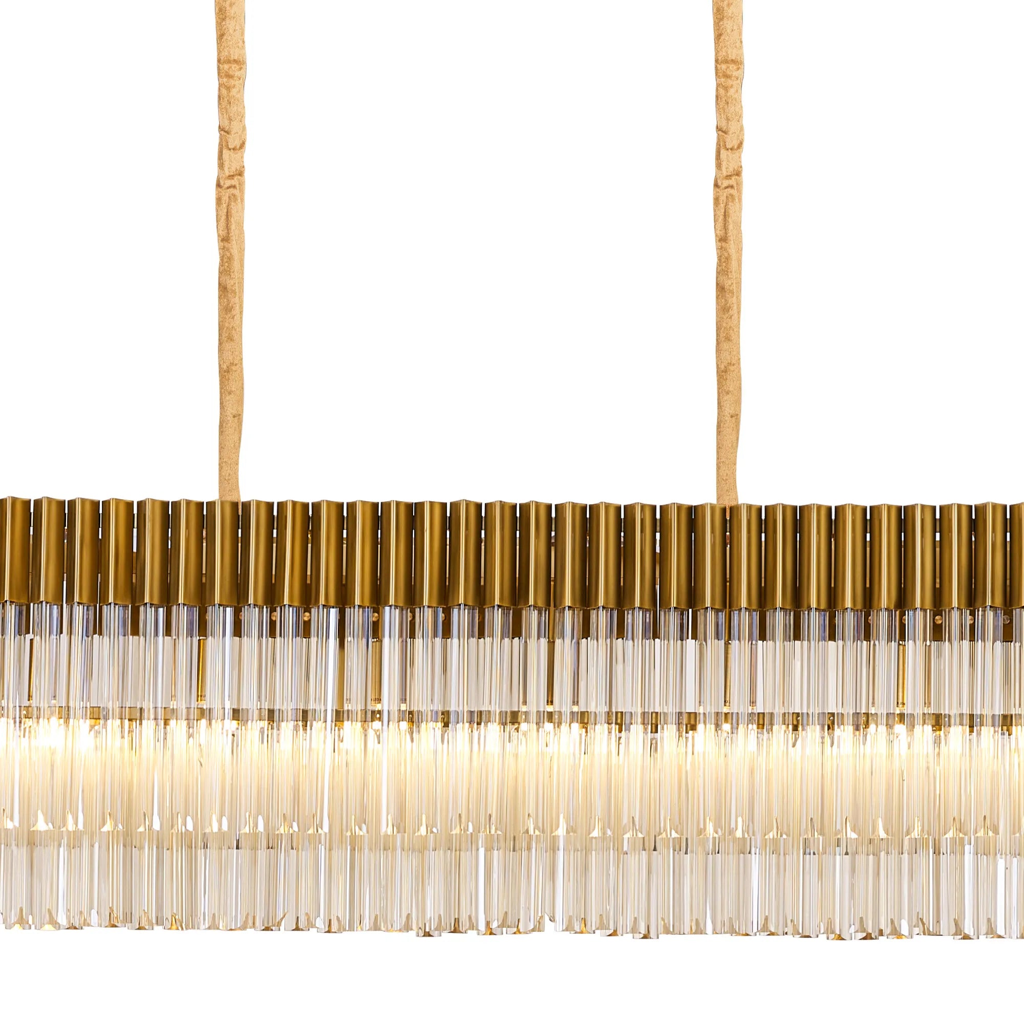 Cedar 300 x 40cm Linear Pendant 16 Light - Brass & Cognac Sculpted Glass