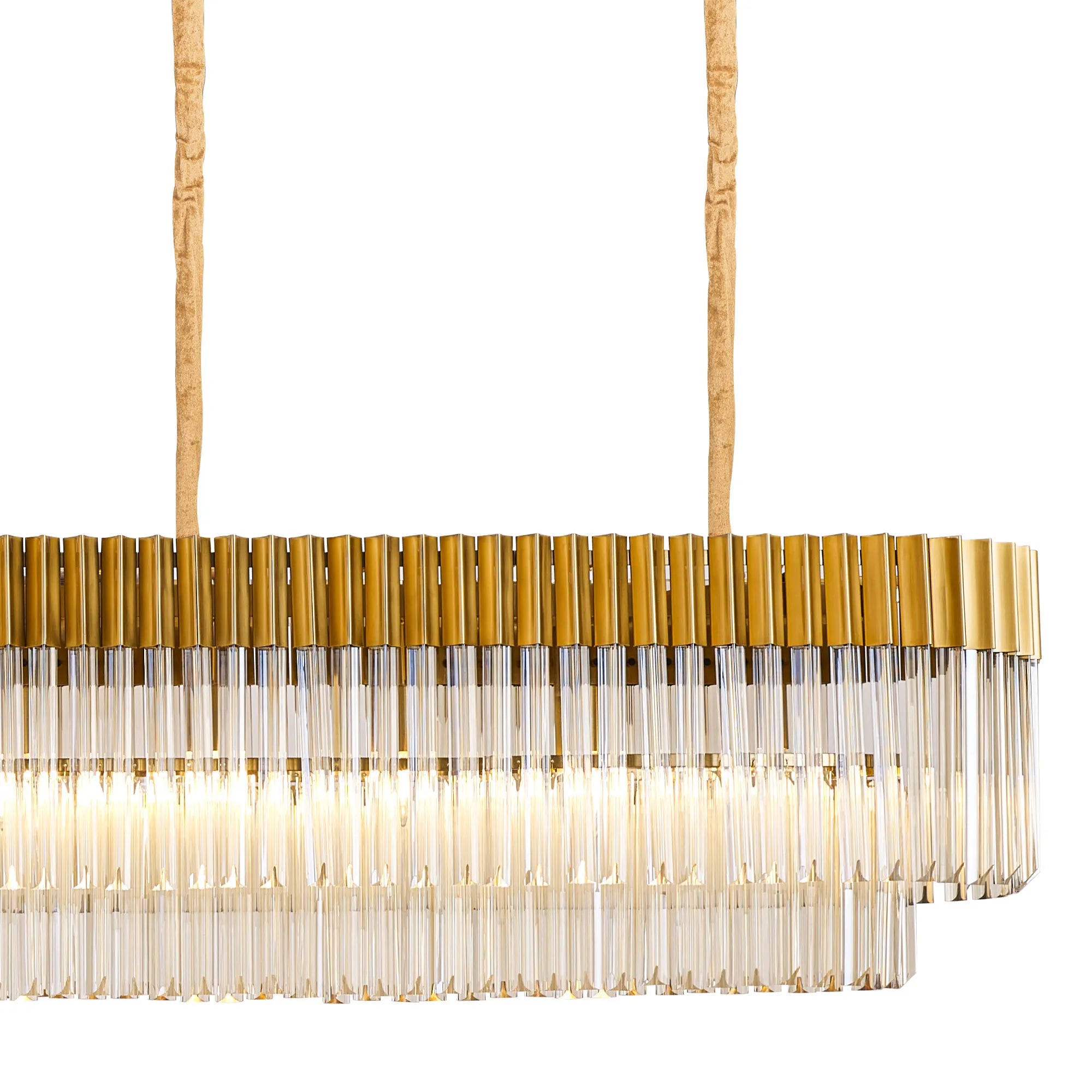 Cedar 300 x 40cm Linear Pendant 16 Light - Brass & Cognac Sculpted Glass