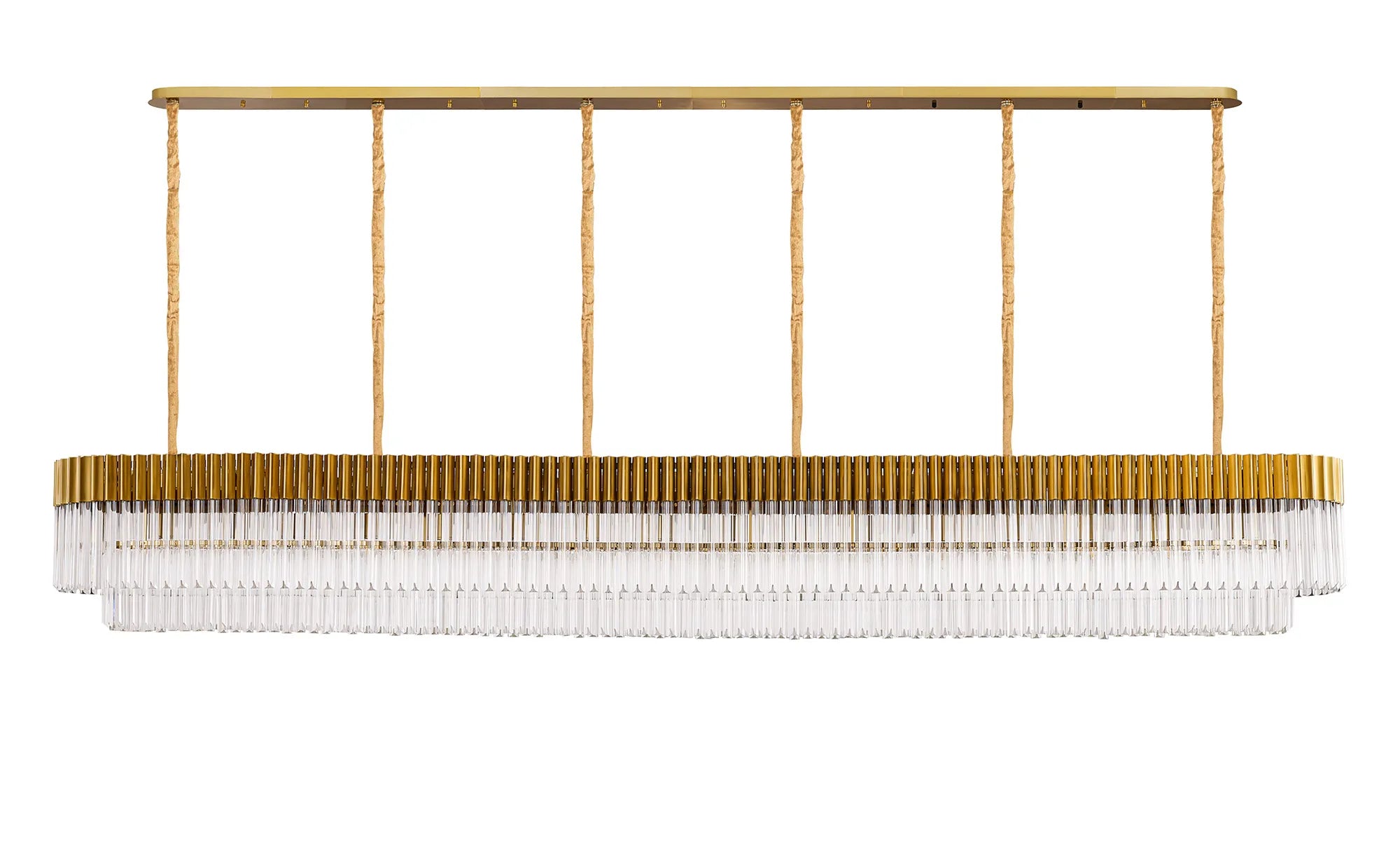 Cedar 300 x 40cm Linear Pendant 16 Light - Brass & Clear Sculpted Glass