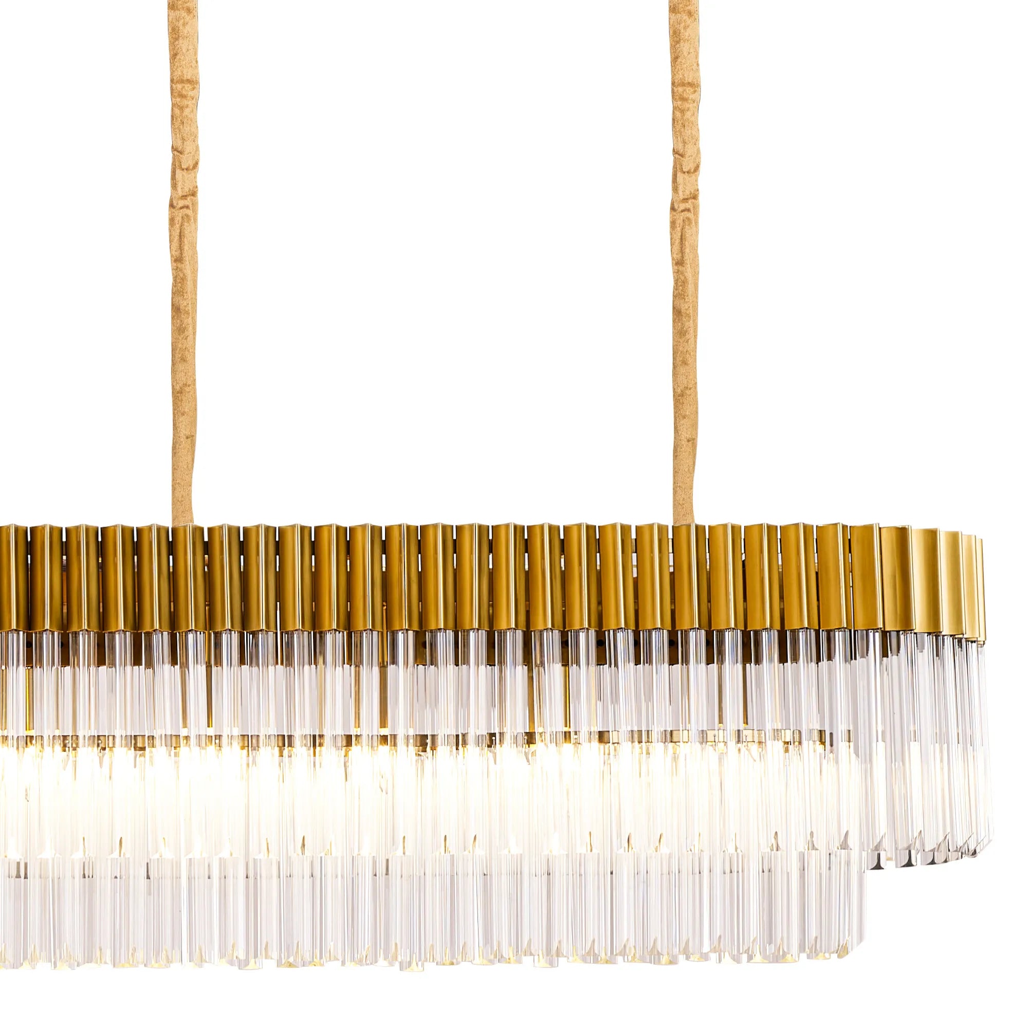 Cedar 300 x 40cm Linear Pendant 16 Light - Brass & Clear Sculpted Glass