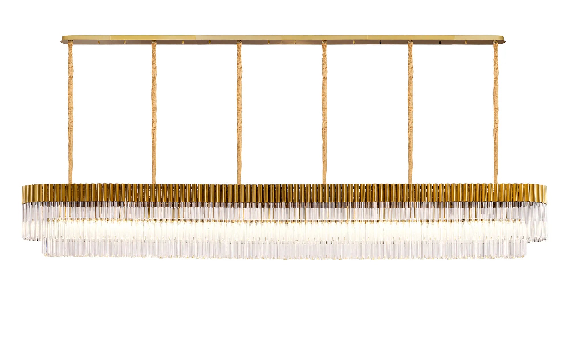Cedar 300 x 40cm Linear Pendant 16 Light - Brass & Clear Sculpted Glass