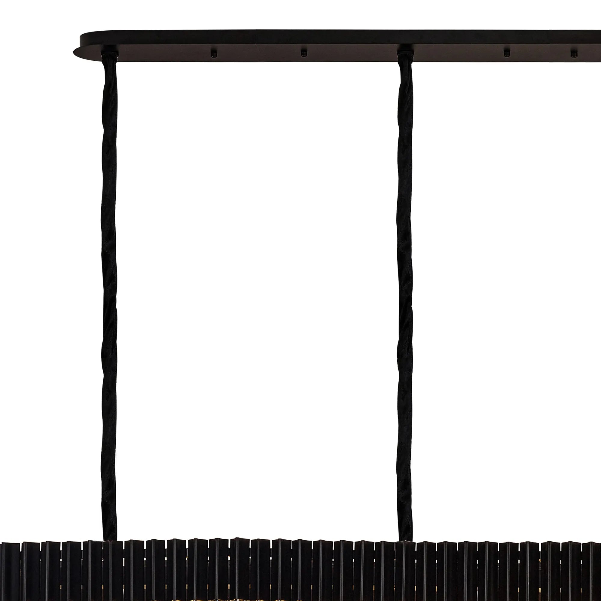 Cedar 300 x 40cm Linear Pendant 16 Light - Matt Black & Cognac Sculpted Glass