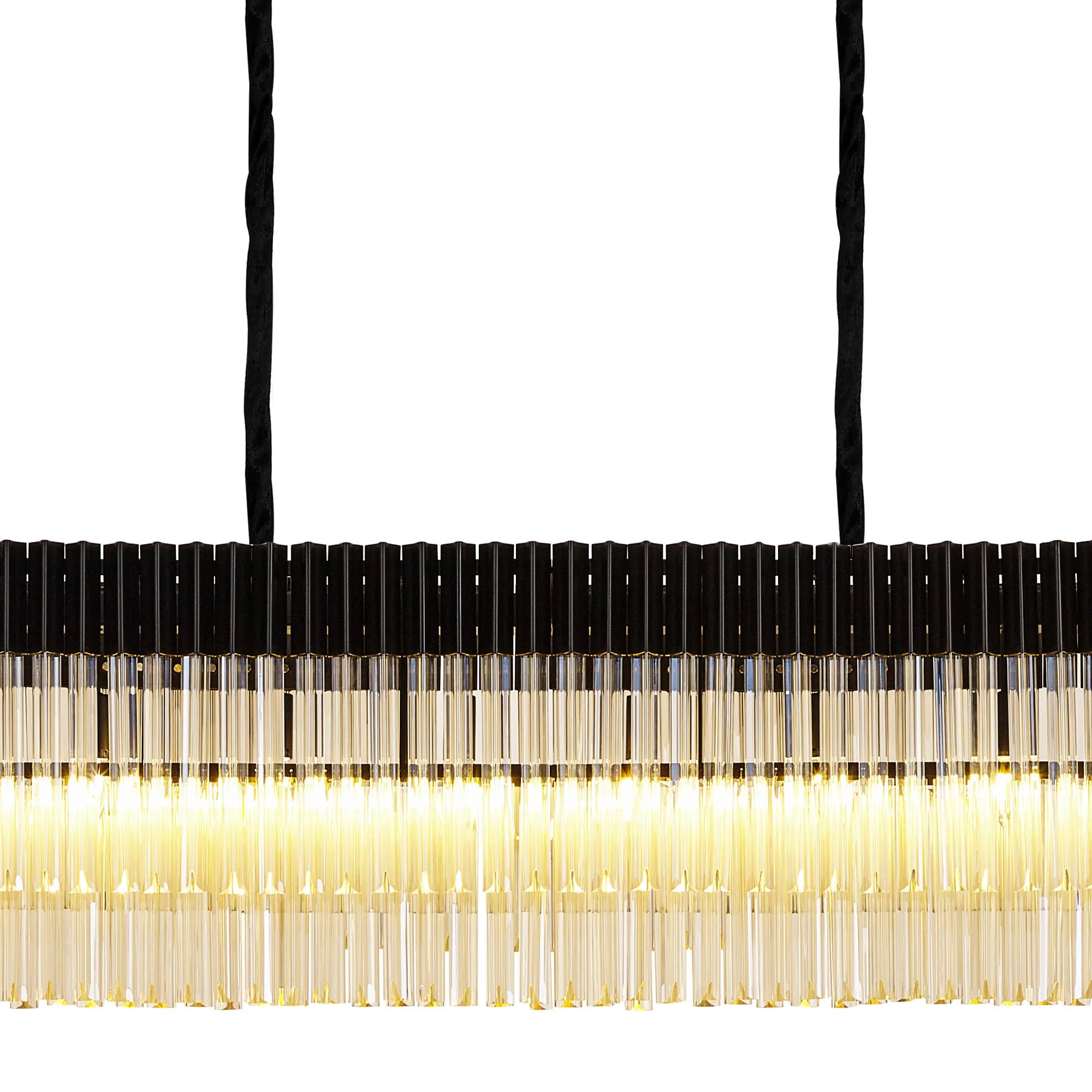 Cedar 300 x 40cm Linear Pendant 16 Light - Matt Black & Cognac Sculpted Glass