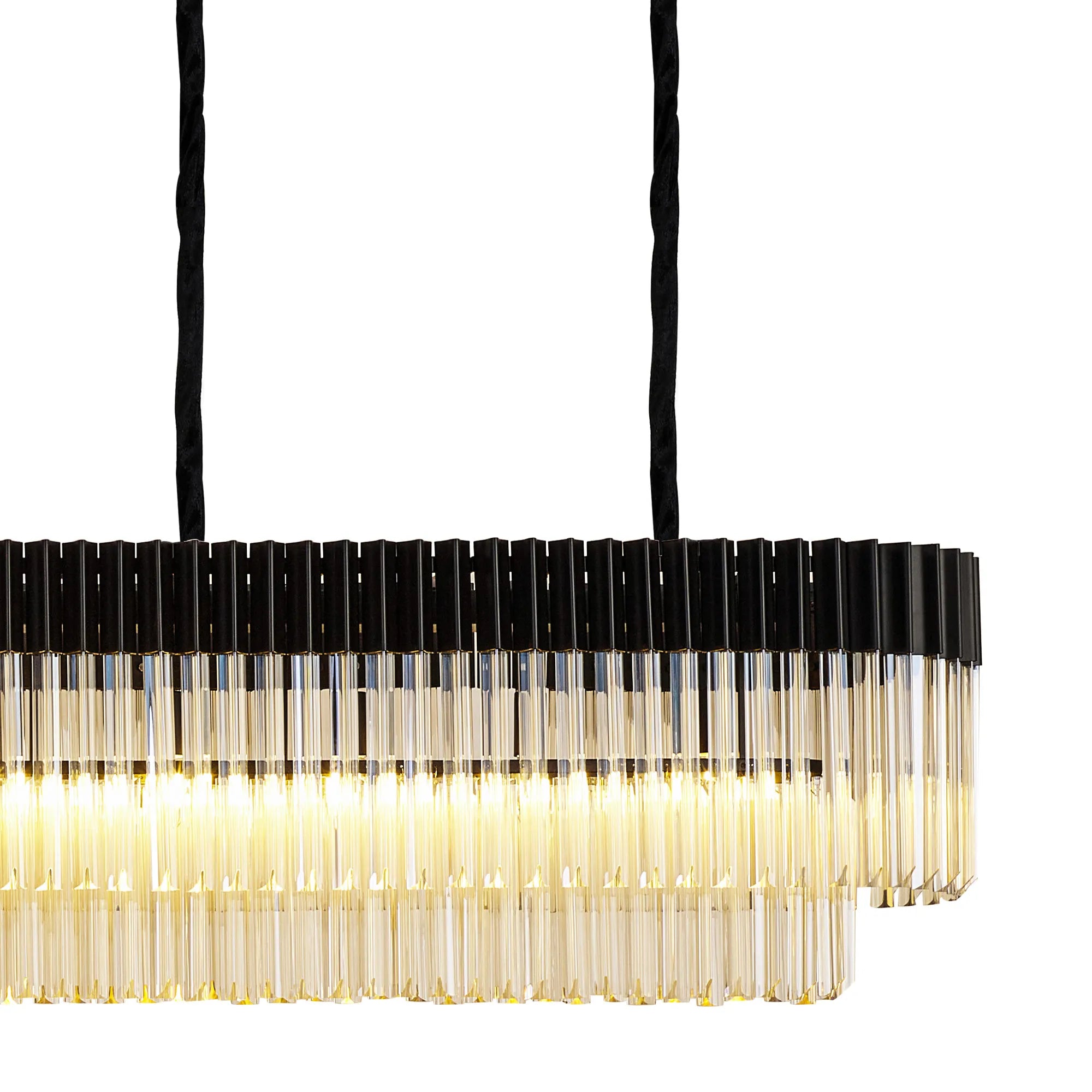 Cedar 300 x 40cm Linear Pendant 16 Light - Matt Black & Cognac Sculpted Glass