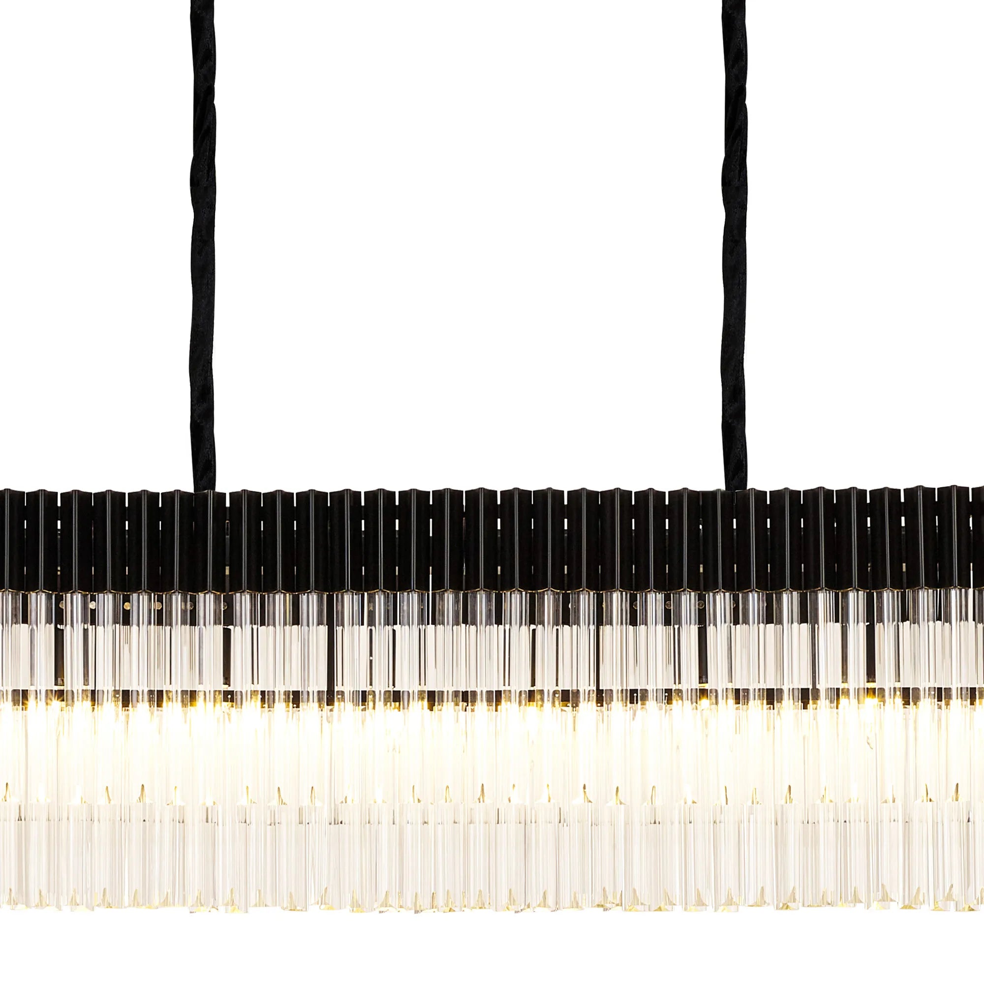 Cedar 300 x 40cm Linear Pendant 16 Light - Matt Black & Clear Sculpted Glass