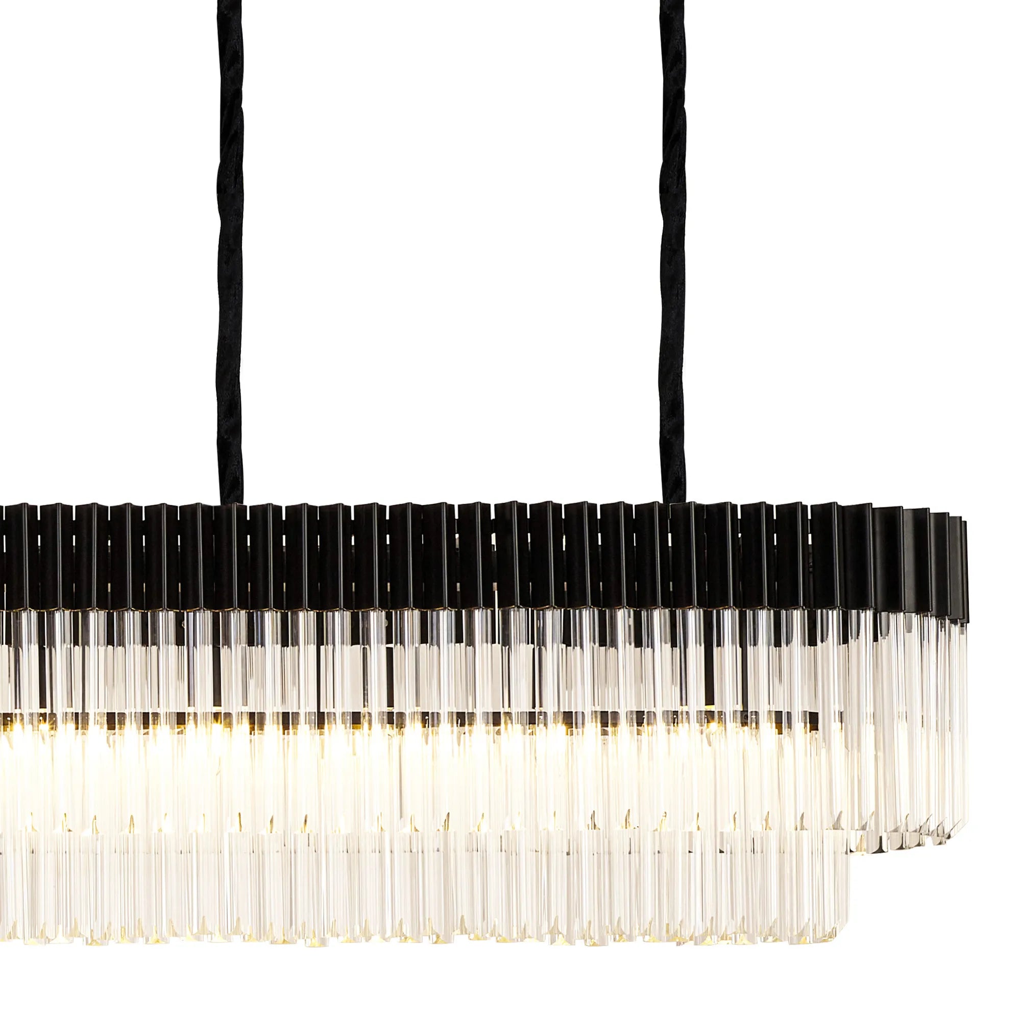 Cedar 300 x 40cm Linear Pendant 16 Light - Matt Black & Clear Sculpted Glass