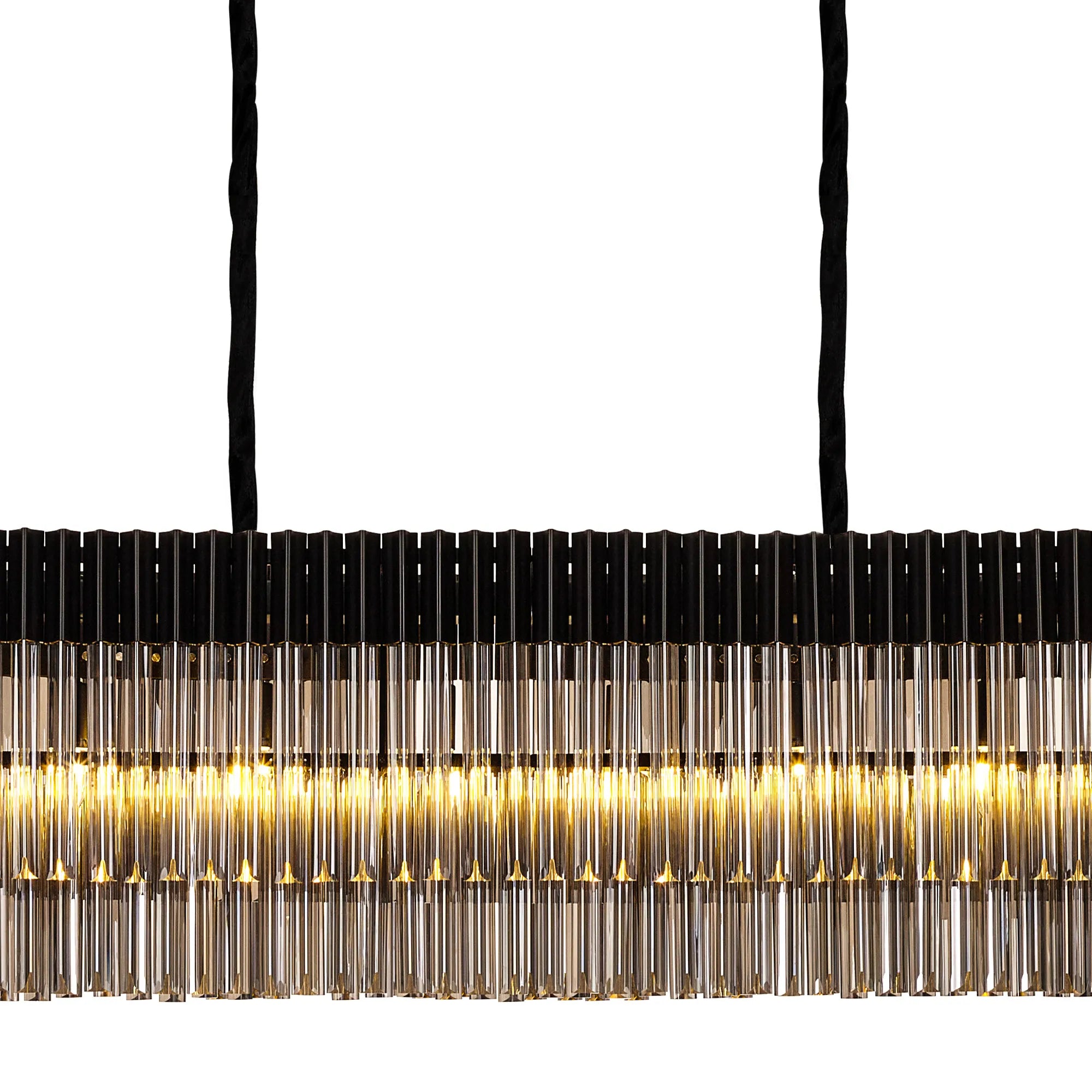 Cedar 300 x 40cm Linear Pendant 16 Light - Matt Black & Smoked Sculpted Glass