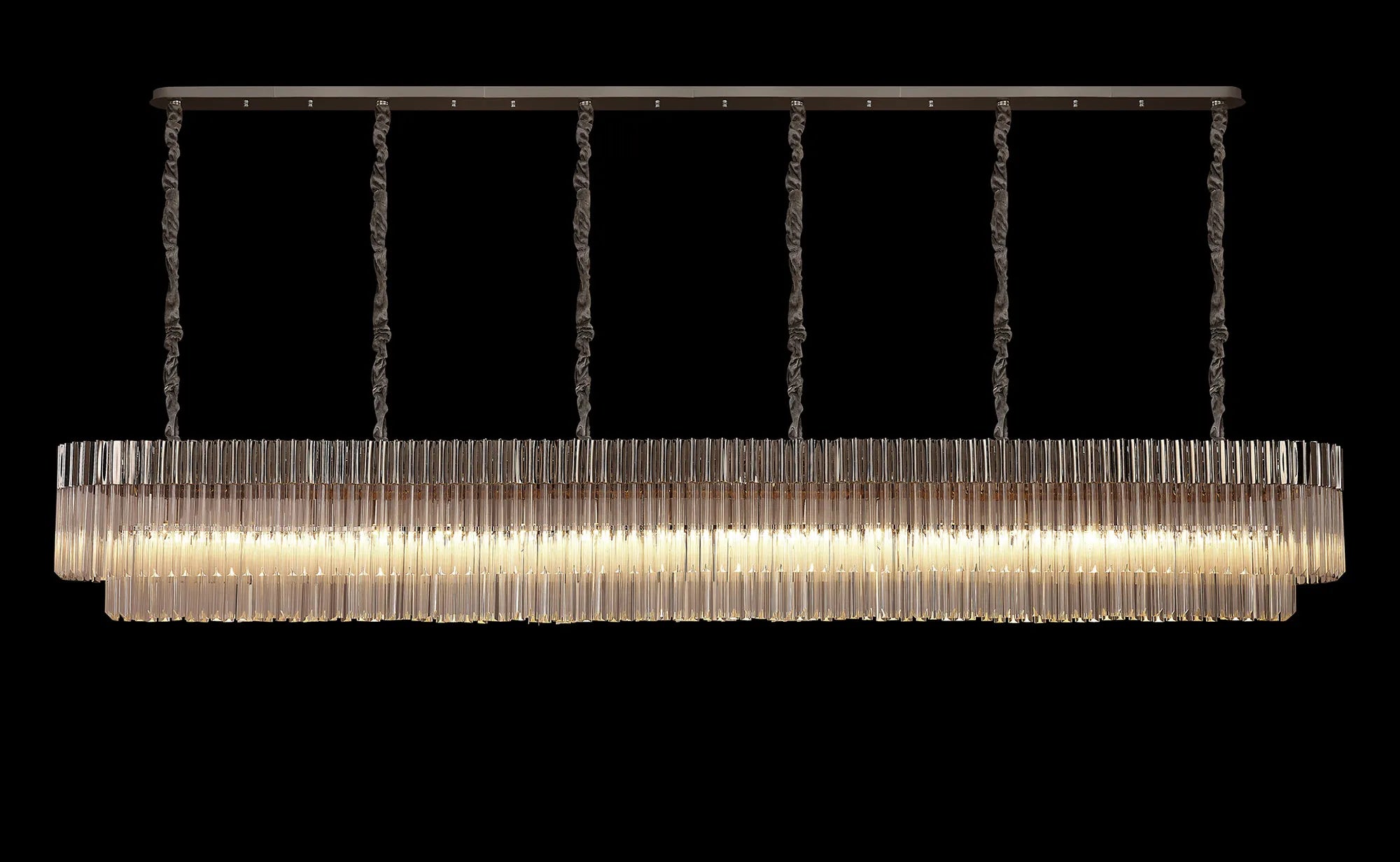 Cedar 300 x 40cm Linear Pendant 16 Light - Polished Nickel & Clear Sculpted Glass