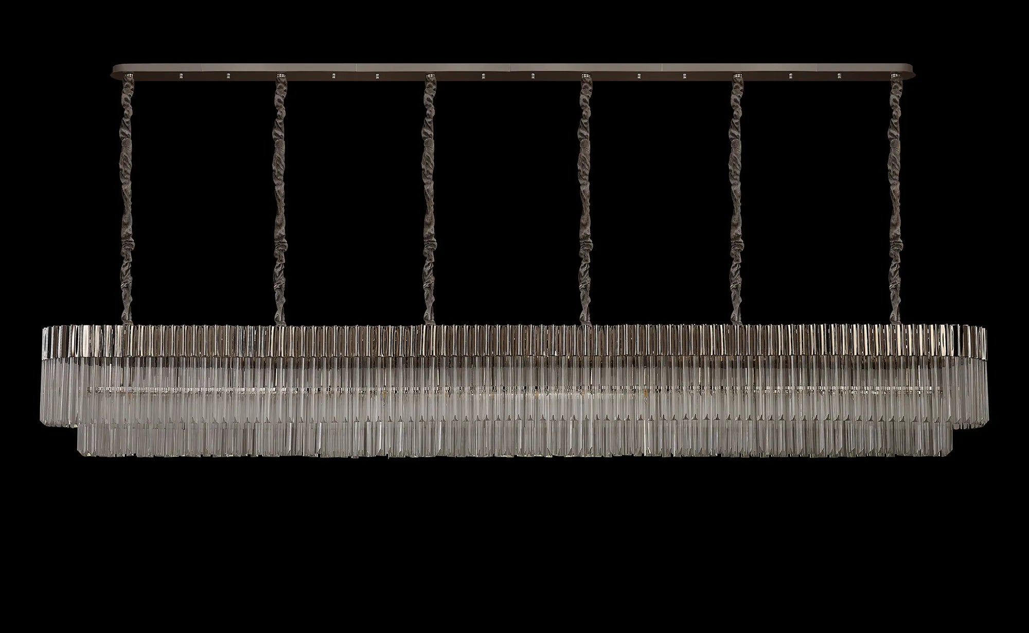 Cedar 300 x 40cm Linear Pendant 16 Light - Polished Nickel & Clear Sculpted Glass