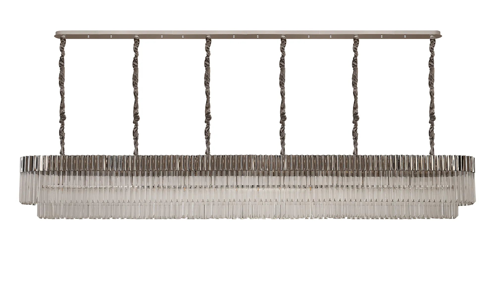 Cedar 300 x 40cm Linear Pendant 16 Light - Polished Nickel & Clear Sculpted Glass